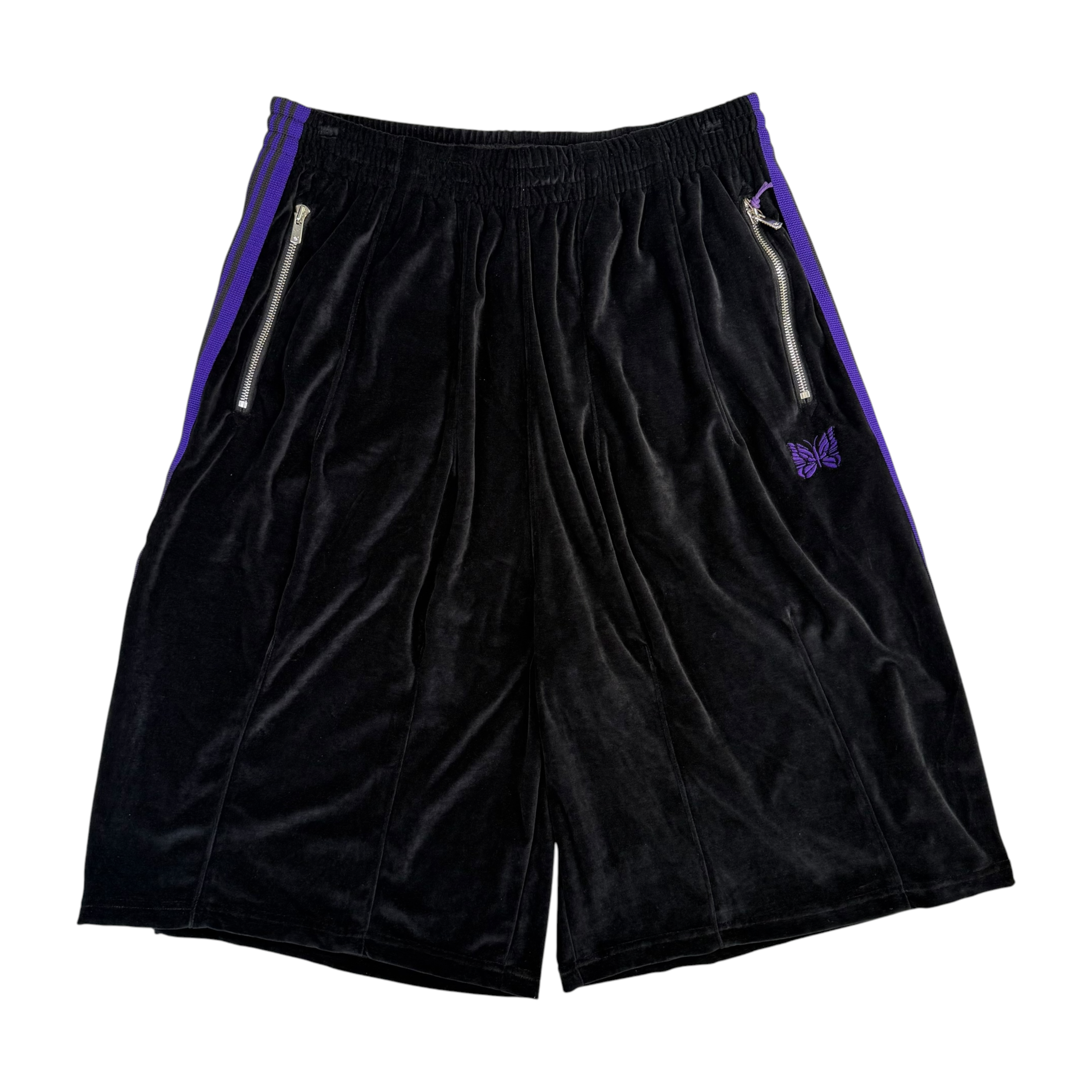 (NEW) NEEDLES H.D VELOUR SHORTS - BLACK / PURPLE