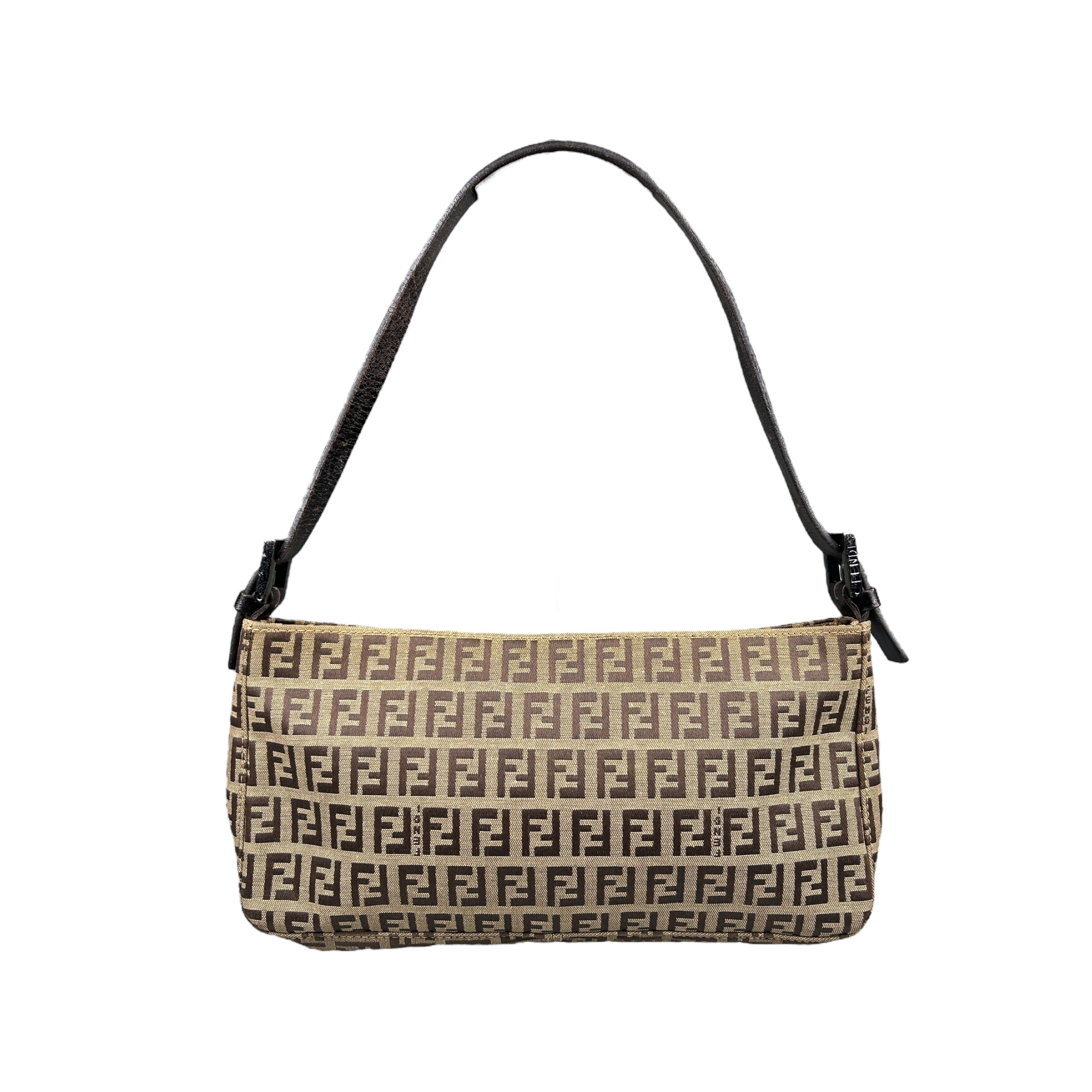 FENDI BEIGE ZUCCHINO CANVAS SHOULDER BAG