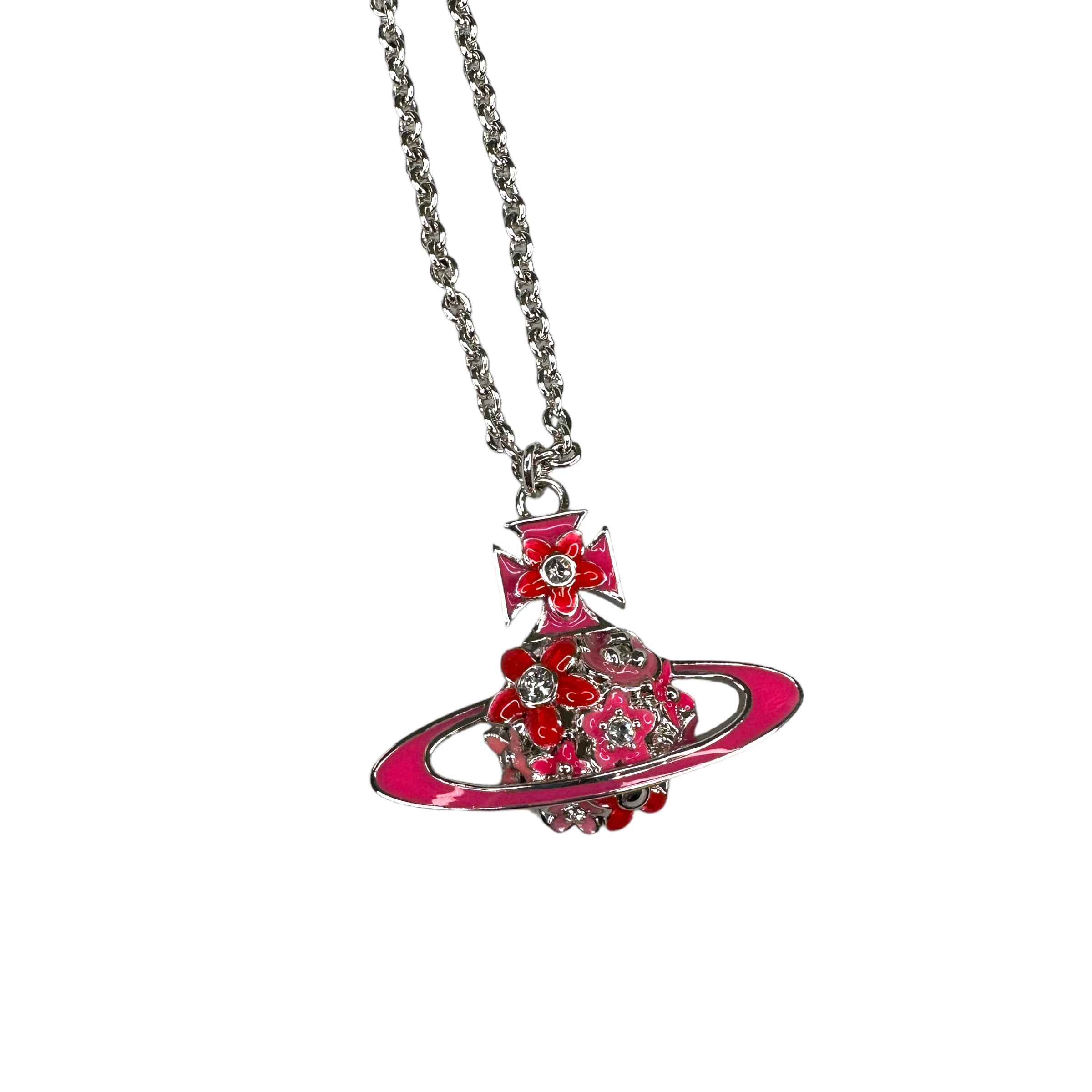 VIVIENNE WESTWOOD FLORAL RHINESTONE ORB NECKLACE - PINK