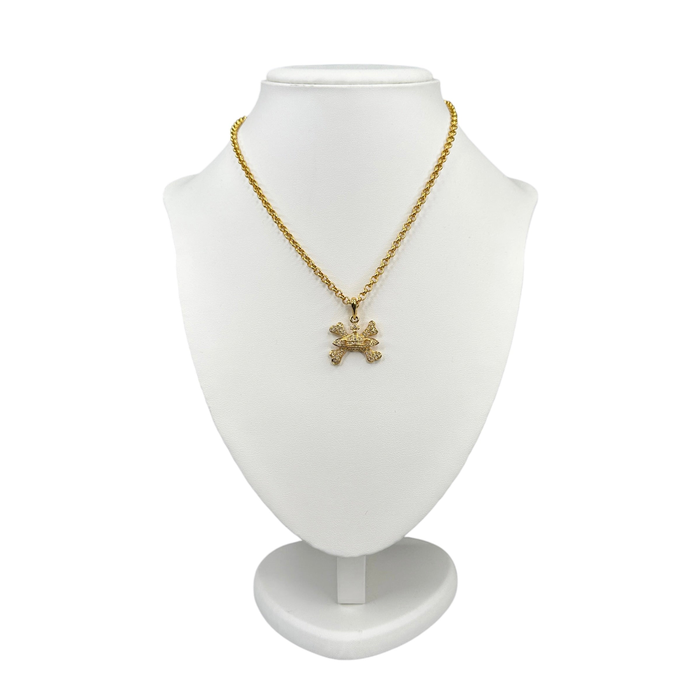 VIVIENNE WESTWOOD CROSSBONE & ORB RHINESTONE GOLD PLATED NECKLACE