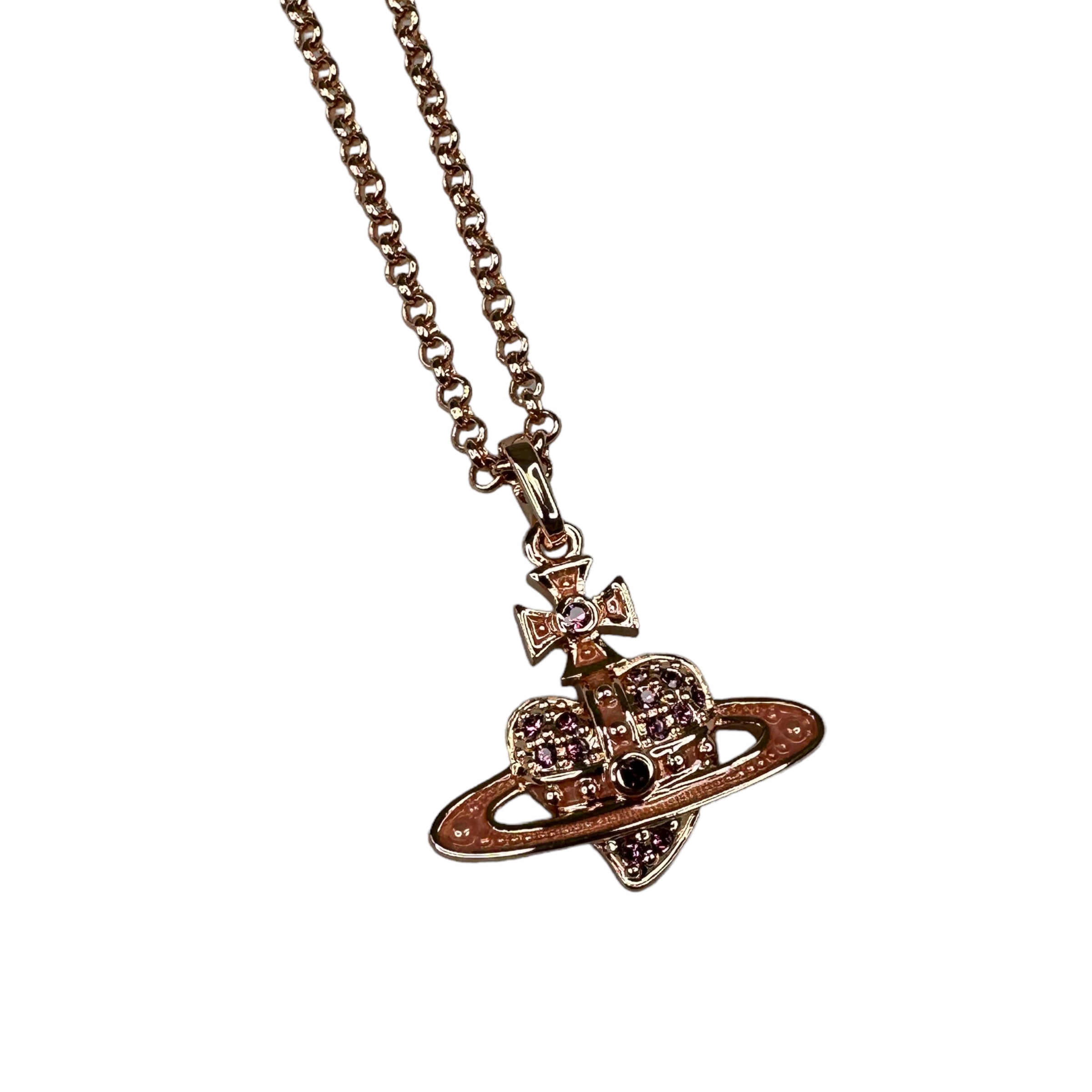 (NEW) VIVIENNE WESTWOOD AMETHYST CRYSTAL REVERSE HEART NECKLACE (AW22)