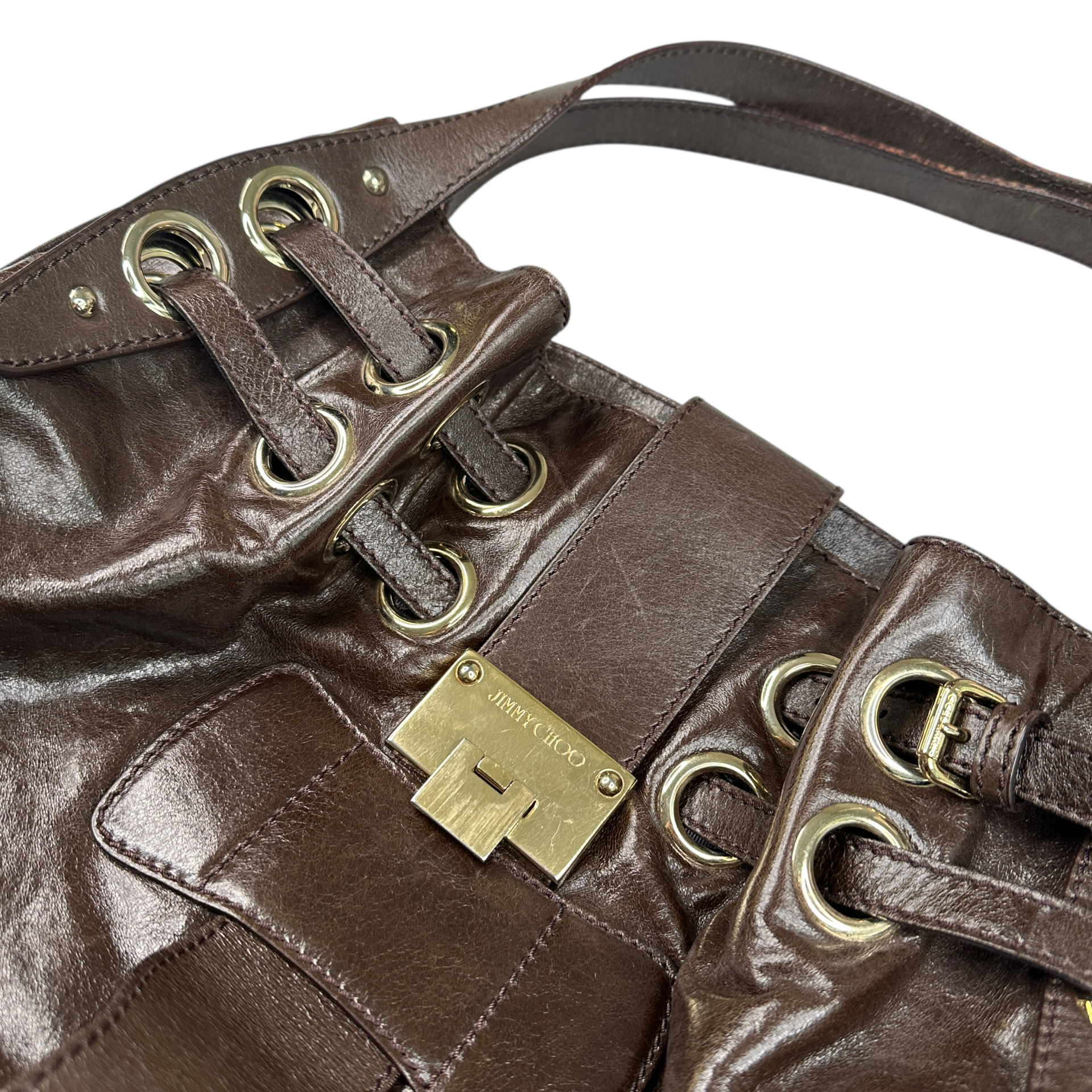 JIMMY CHOO LEATHER TOTE BAG - BROWN