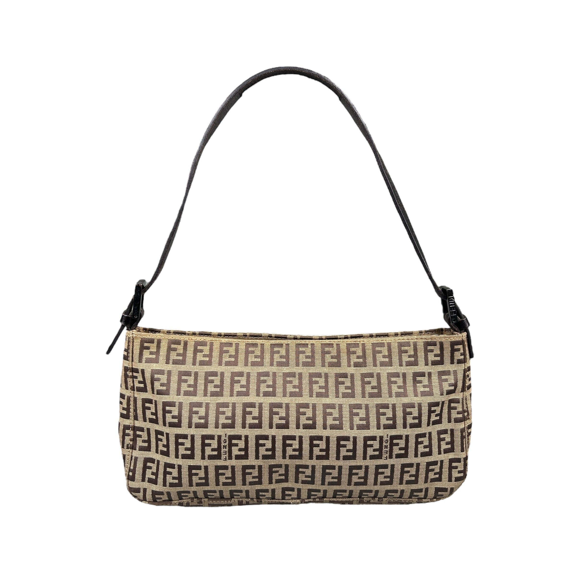 FENDI BEIGE ZUCCHINO CANVAS SHOULDER BAG