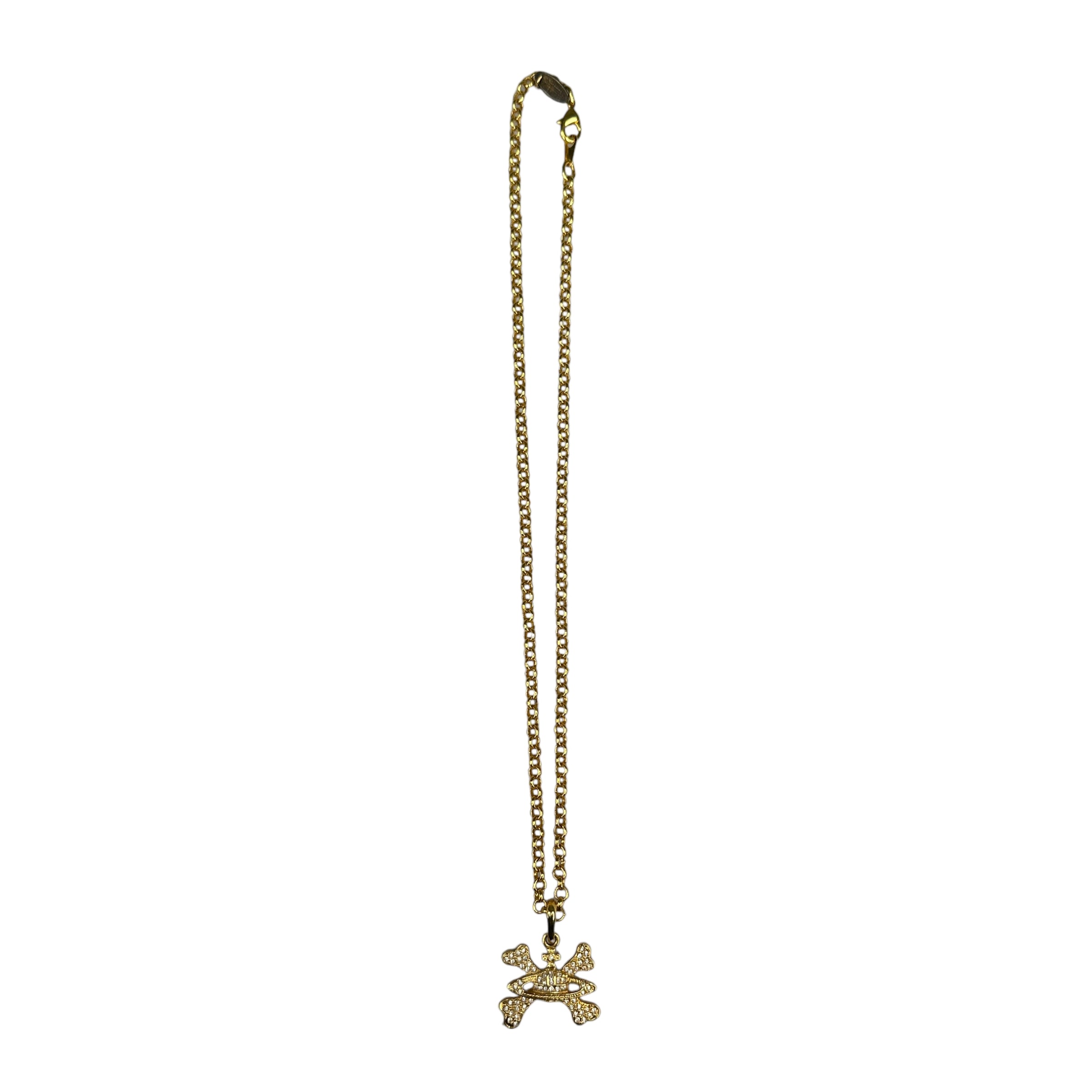 VIVIENNE WESTWOOD CROSSBONE & ORB RHINESTONE GOLD PLATED NECKLACE