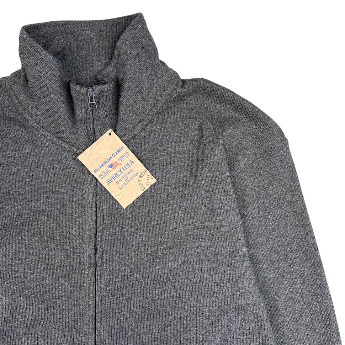 (NEW) AVIREX RIBBED EVERY DAY ZIP UP - CHARCOAL