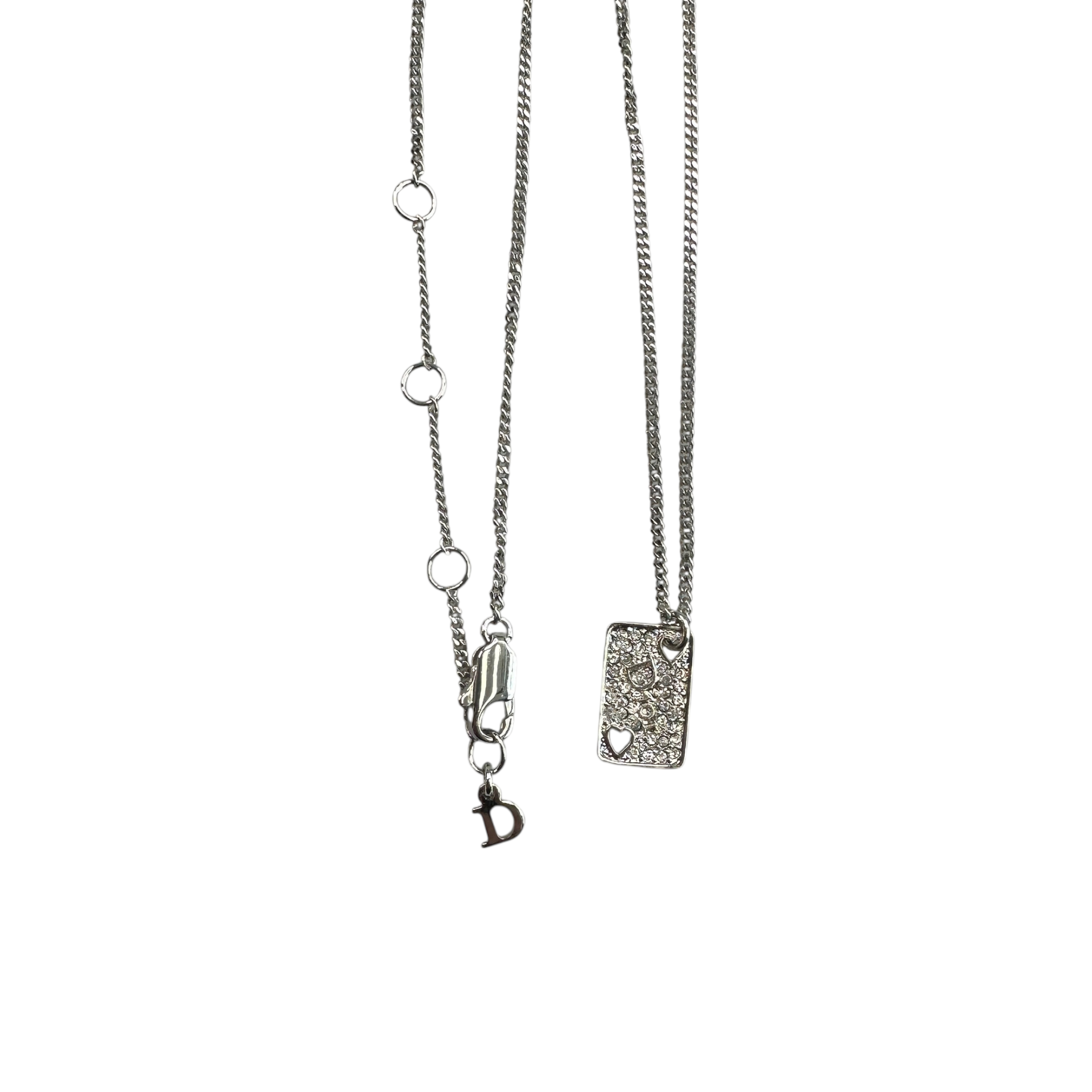 DIOR RINESTONE MINI TAG NECKLACE - SILVER PLATED (BRASS)