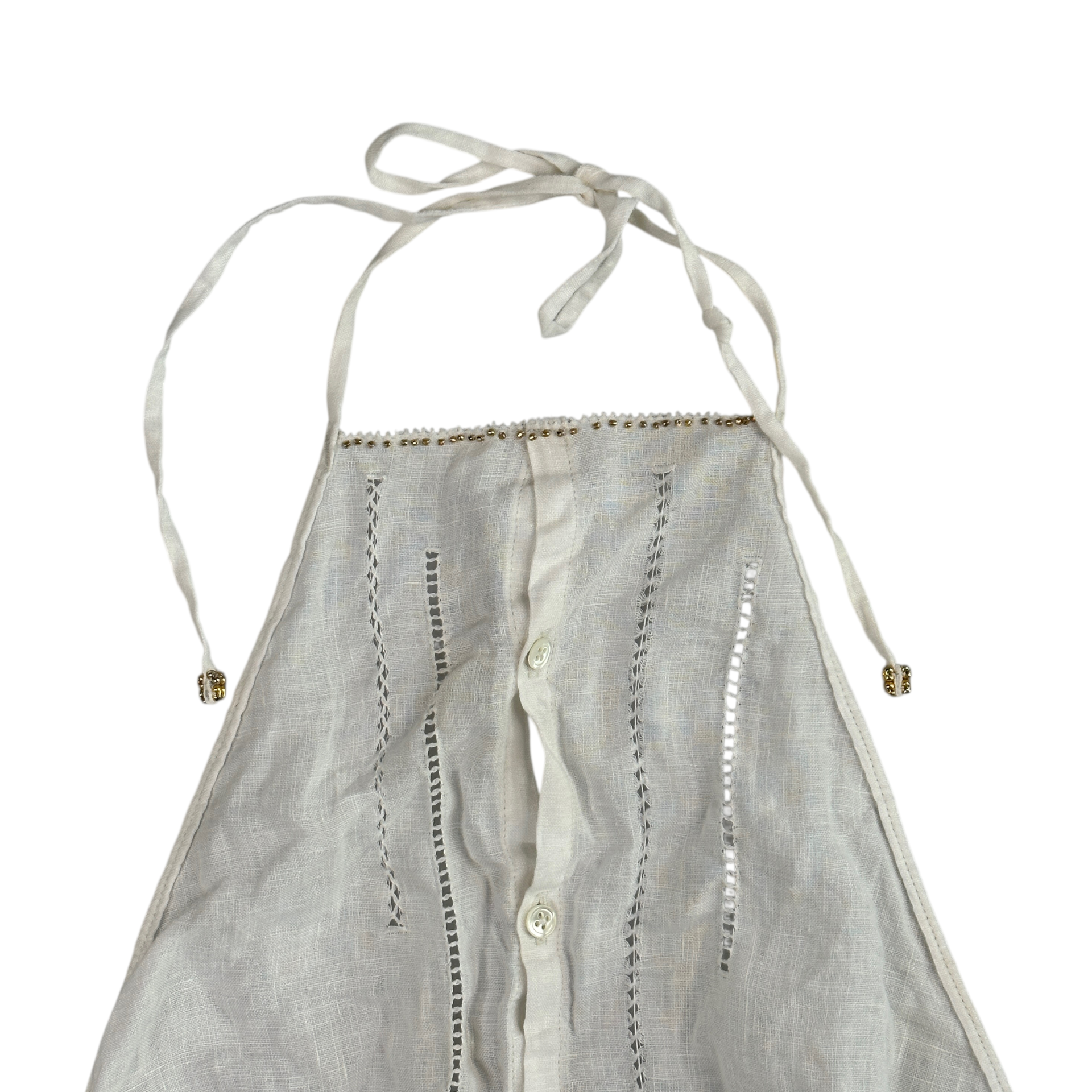 (1) KAPITAL LINEN HALTER NECK CROP TOP - WHITE