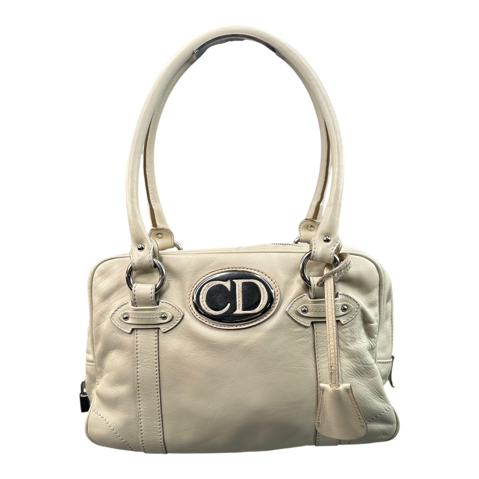 DIOR 2006 INITALS LEATHER TOP HANDLE TOTE BAG - CREAM