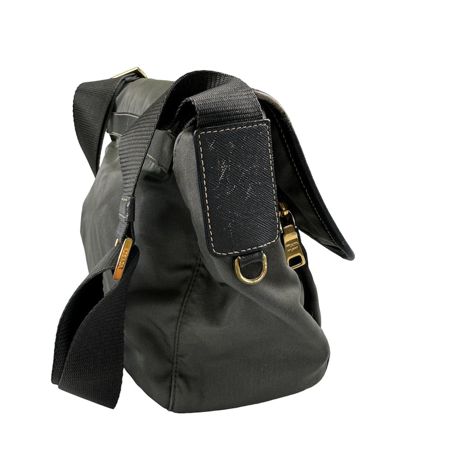 PRADA grey/green nylon crossbody bag
