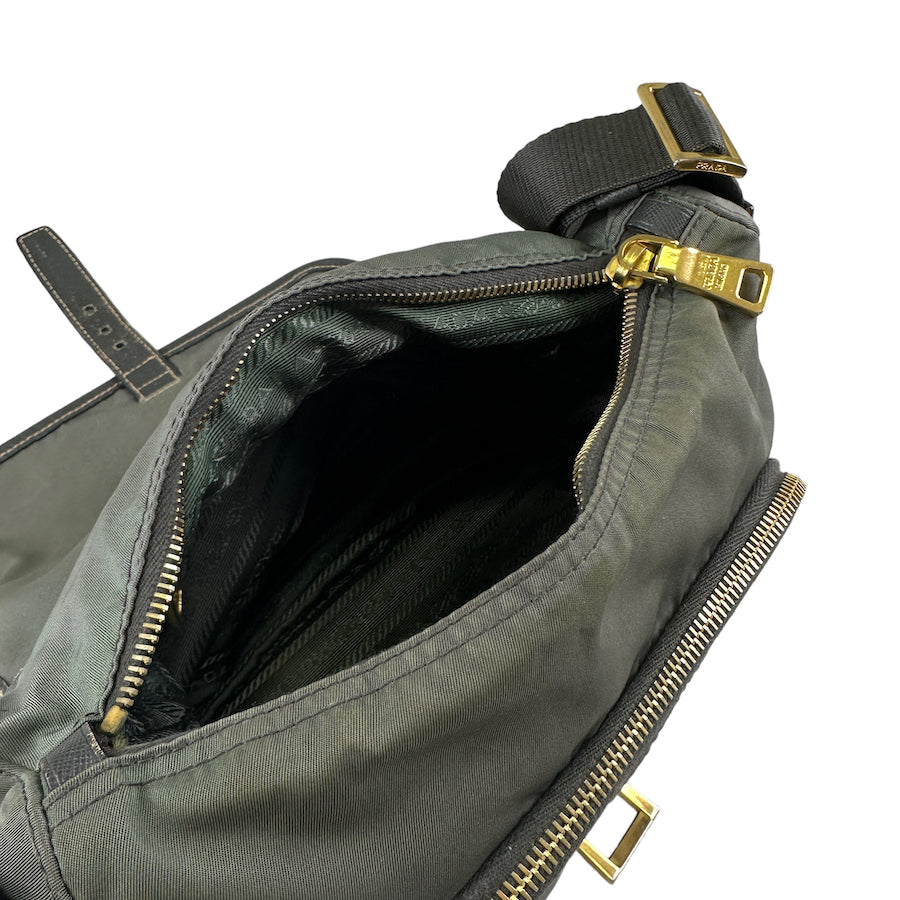 PRADA grey/green nylon crossbody bag