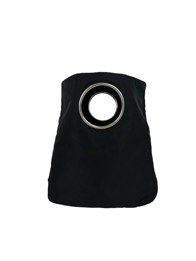 PRADA black nylon metal hoop bag