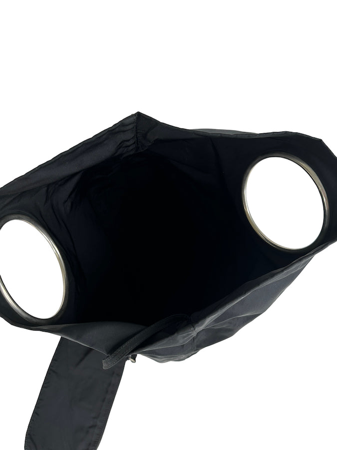 PRADA black nylon metal hoop bag