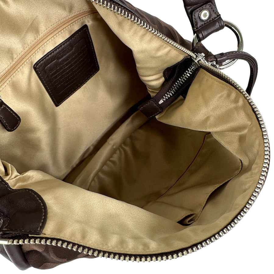COACH canvas nylon / leather brown shoulder bag