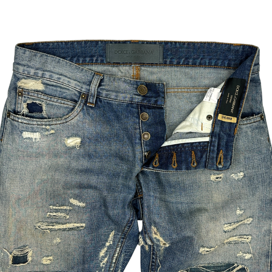 (46) DOLCE & GABBANA 14GOLD DISTRESSED DENIM