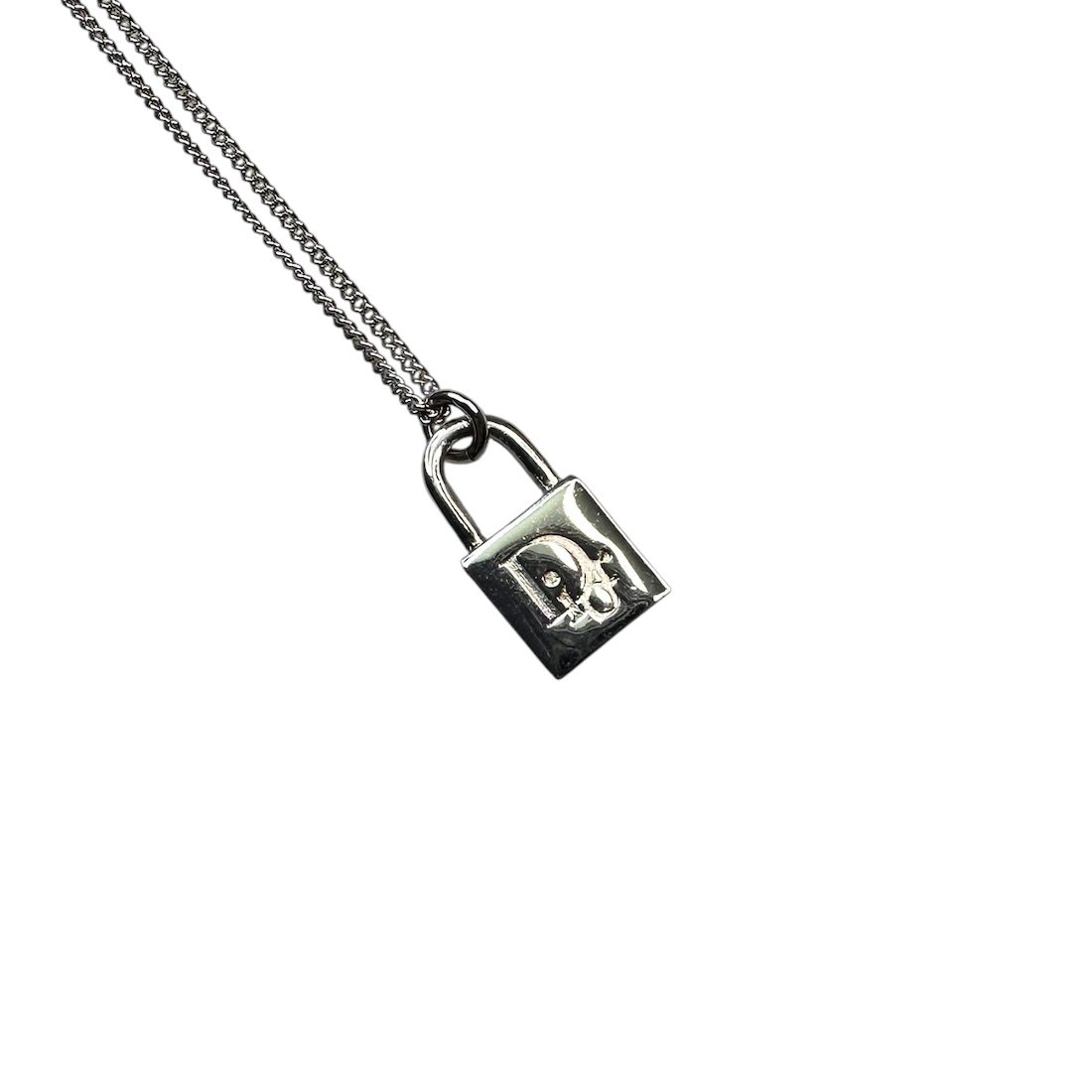 DIOR PADLOCK PENDANT NECKLACE - SILVER PLATED (BRASS)