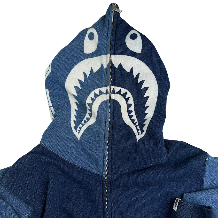 BAPE denim-tone full zip shark hoodie (M)