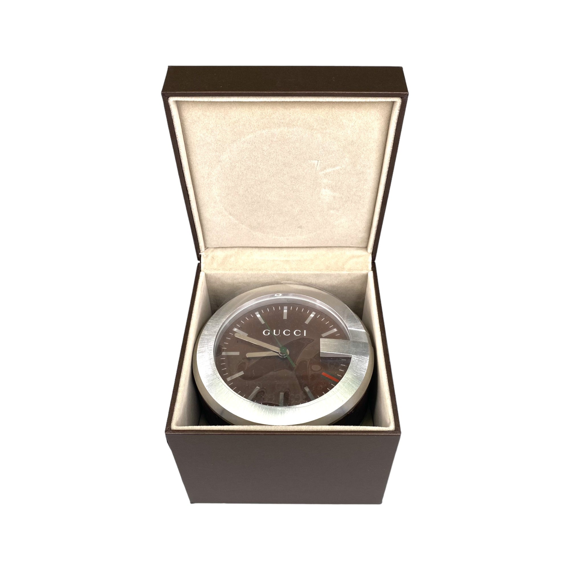 GUCCI BROWN GG PATTERN DIAL TABLE CLOCK