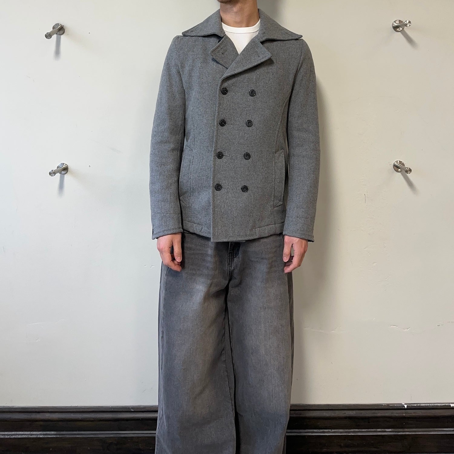 46) NICOLE CLUB FOR MEN WOOL-BLEND PEA COAT - GREY – Top Floor Gallery