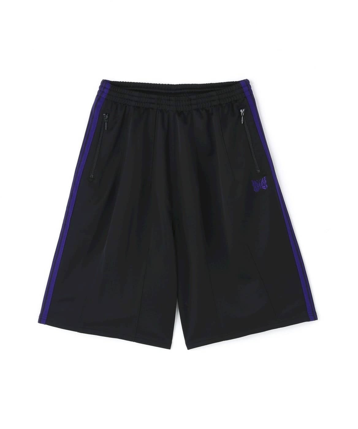 (NEW) NEEDLES H.D TRACK SHORTS - BLACK / PURPLE
