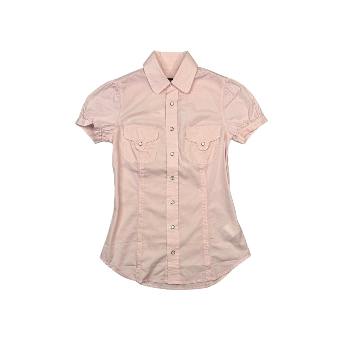 (NEW) (40) DSQUARED PUFF SLEEVE BUTTON UP SHORT SLEEVE - LIGHT PINK