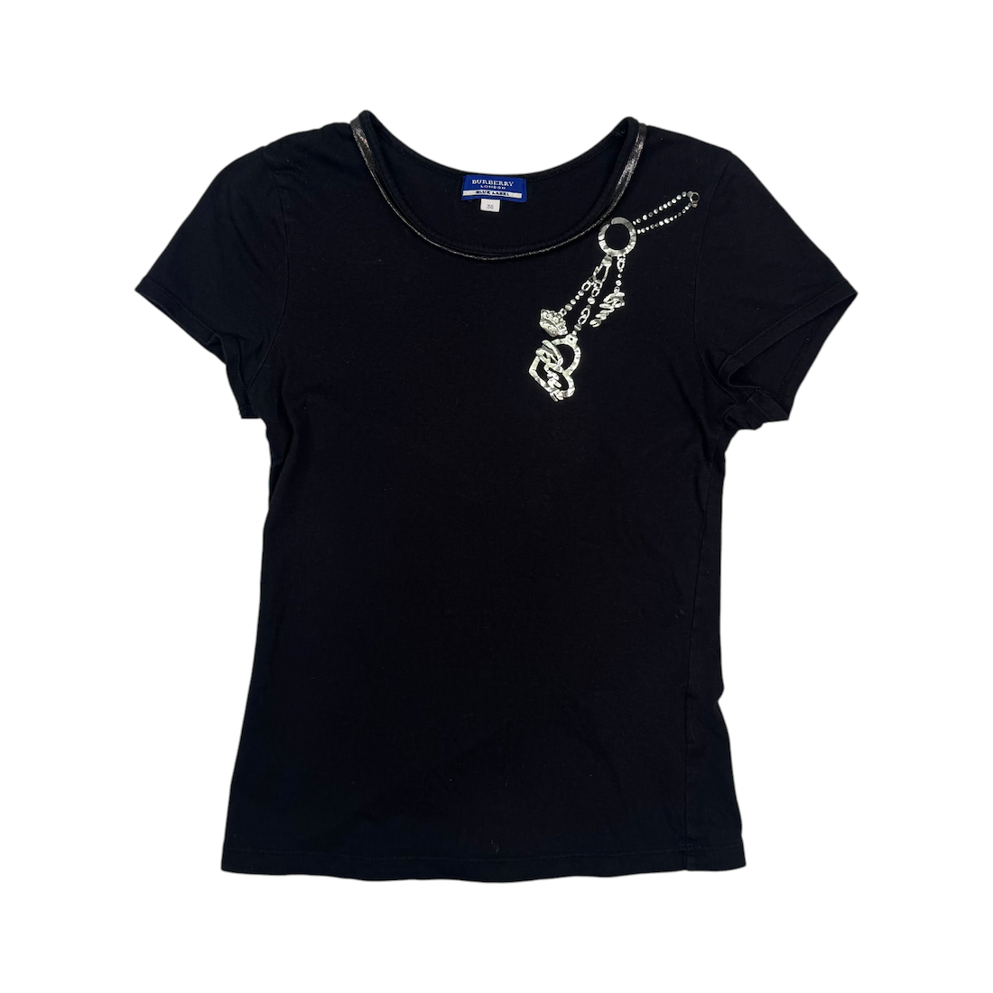 (38) BURBERRY BLUE LABEL CHAIN & CHARM GRAPHIC TOP