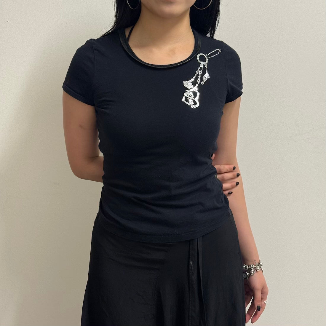 (38) BURBERRY BLUE LABEL CHAIN & CHARM GRAPHIC TOP