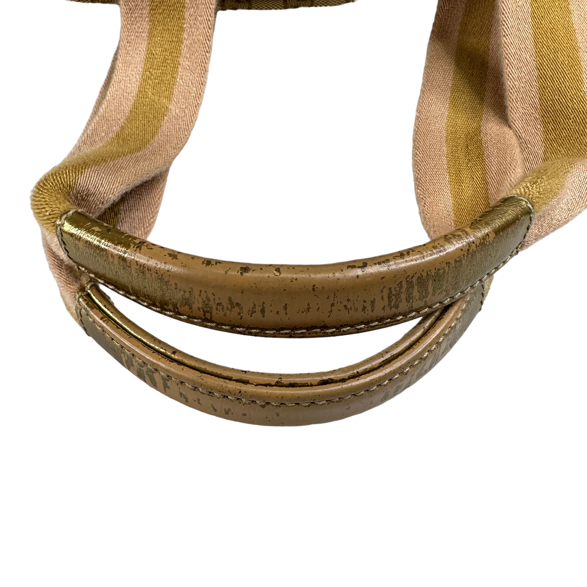 GUCCI pink/bronze handle canvas zip tote bag