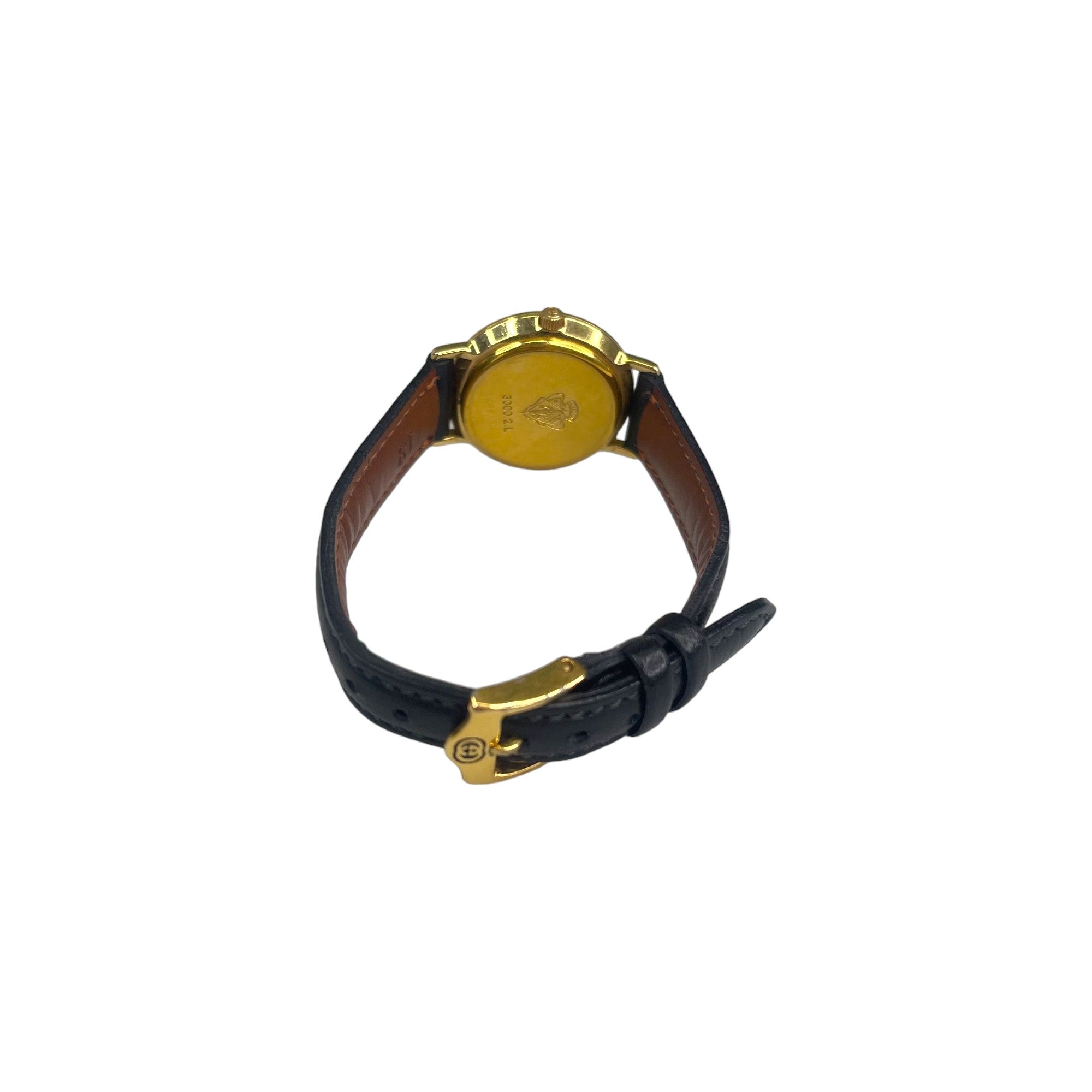 GUCCI BLACK/GOLD QUARTZ LEATHER WATCH