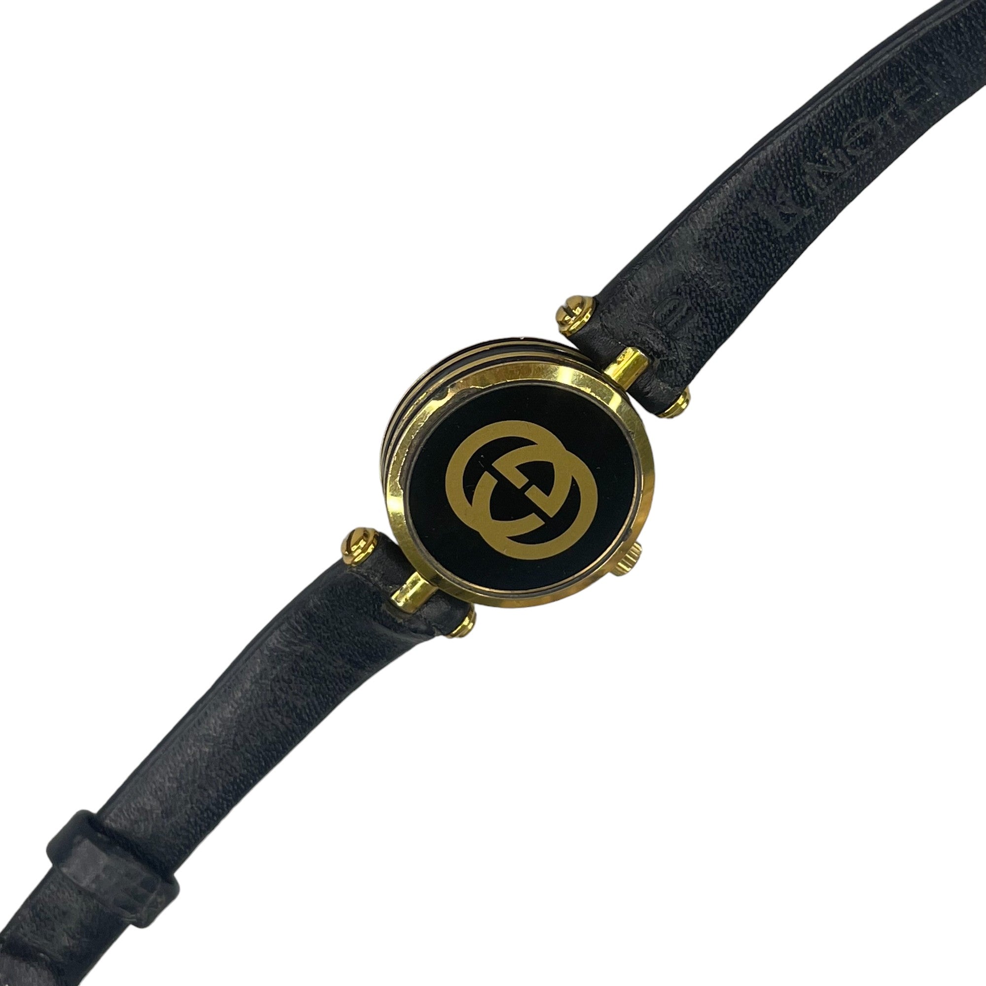 GUCCI 2000M CLASSIC BLACK/GOLD LEATHER WATCH
