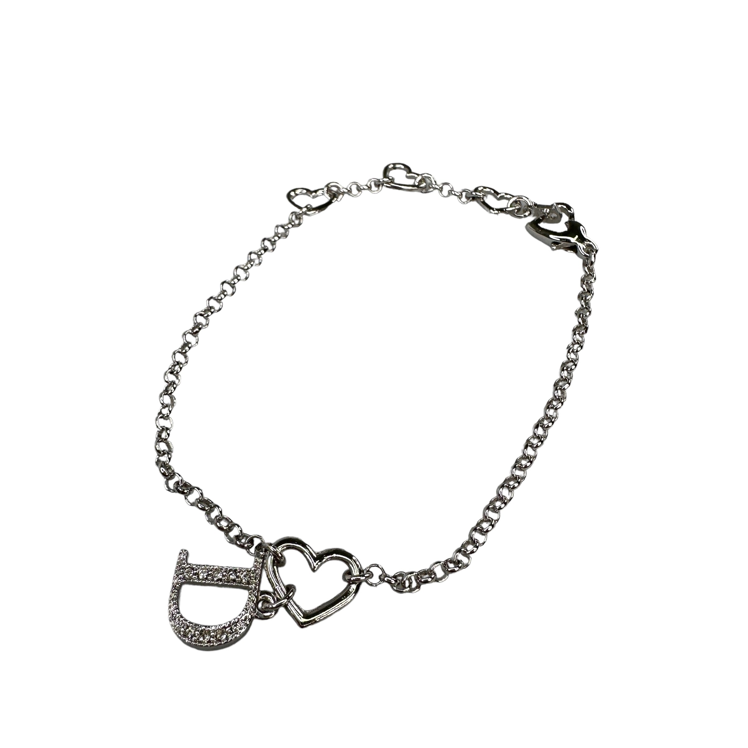 DIOR HEARTS & RHINESTONE "D" CHARM BRACELET