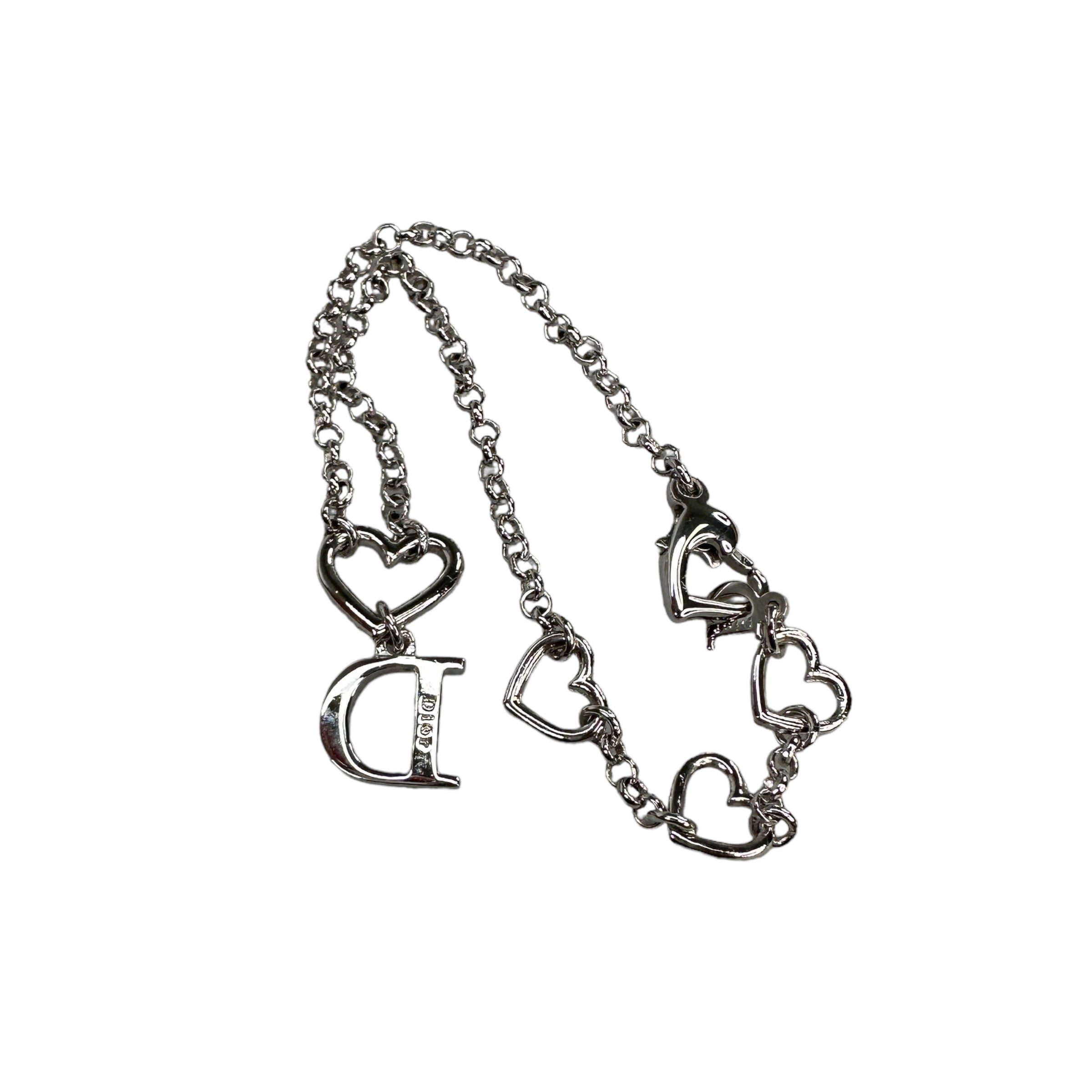 DIOR HEARTS & RHINESTONE "D" CHARM BRACELET