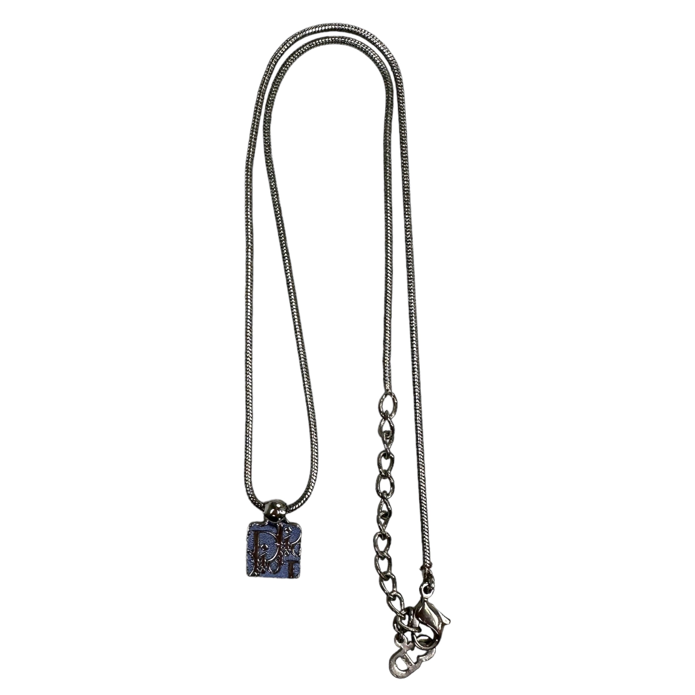 DIOR BLUE TROTTER SQUARE PENDANT NECKLACE