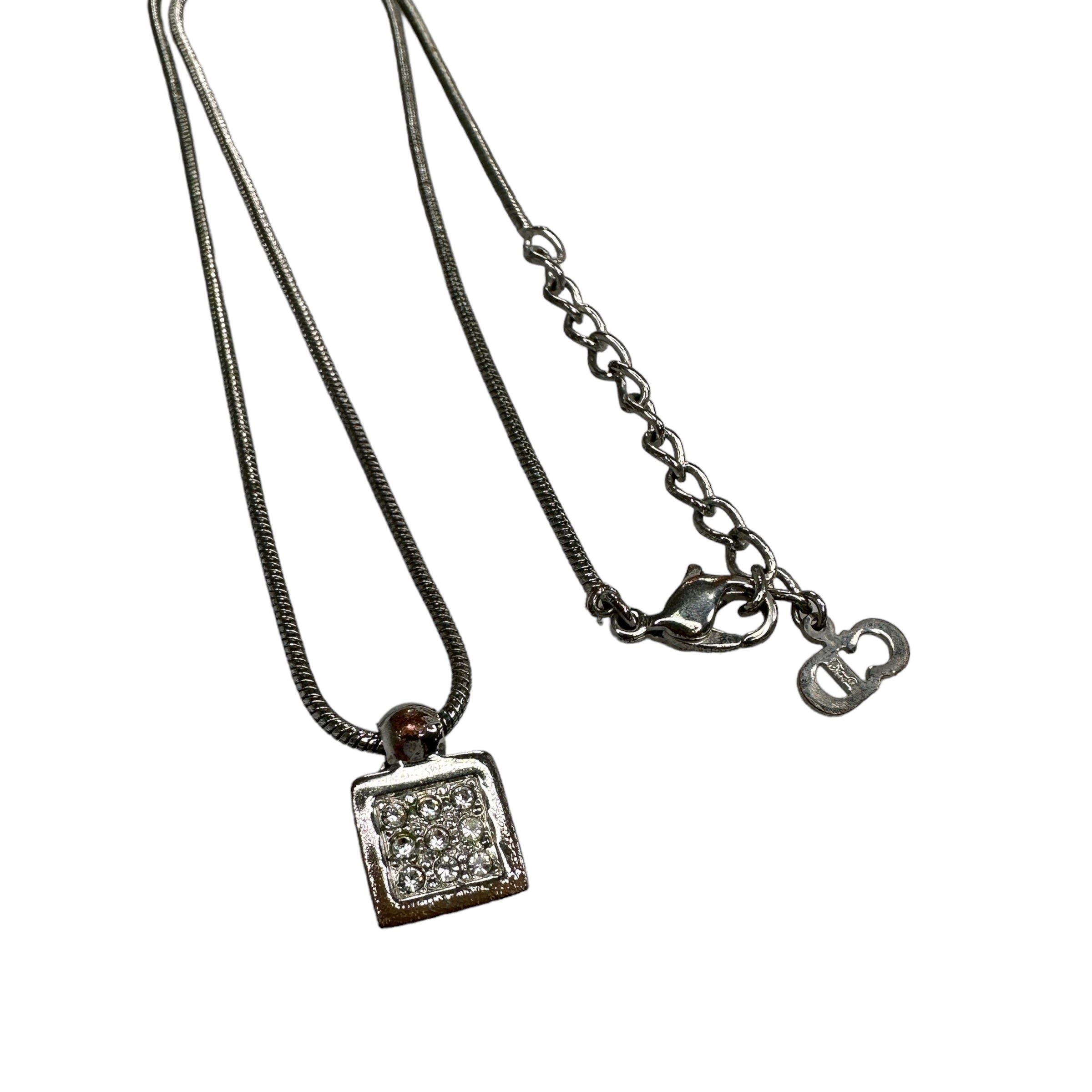 DIOR BLUE TROTTER SQUARE PENDANT NECKLACE