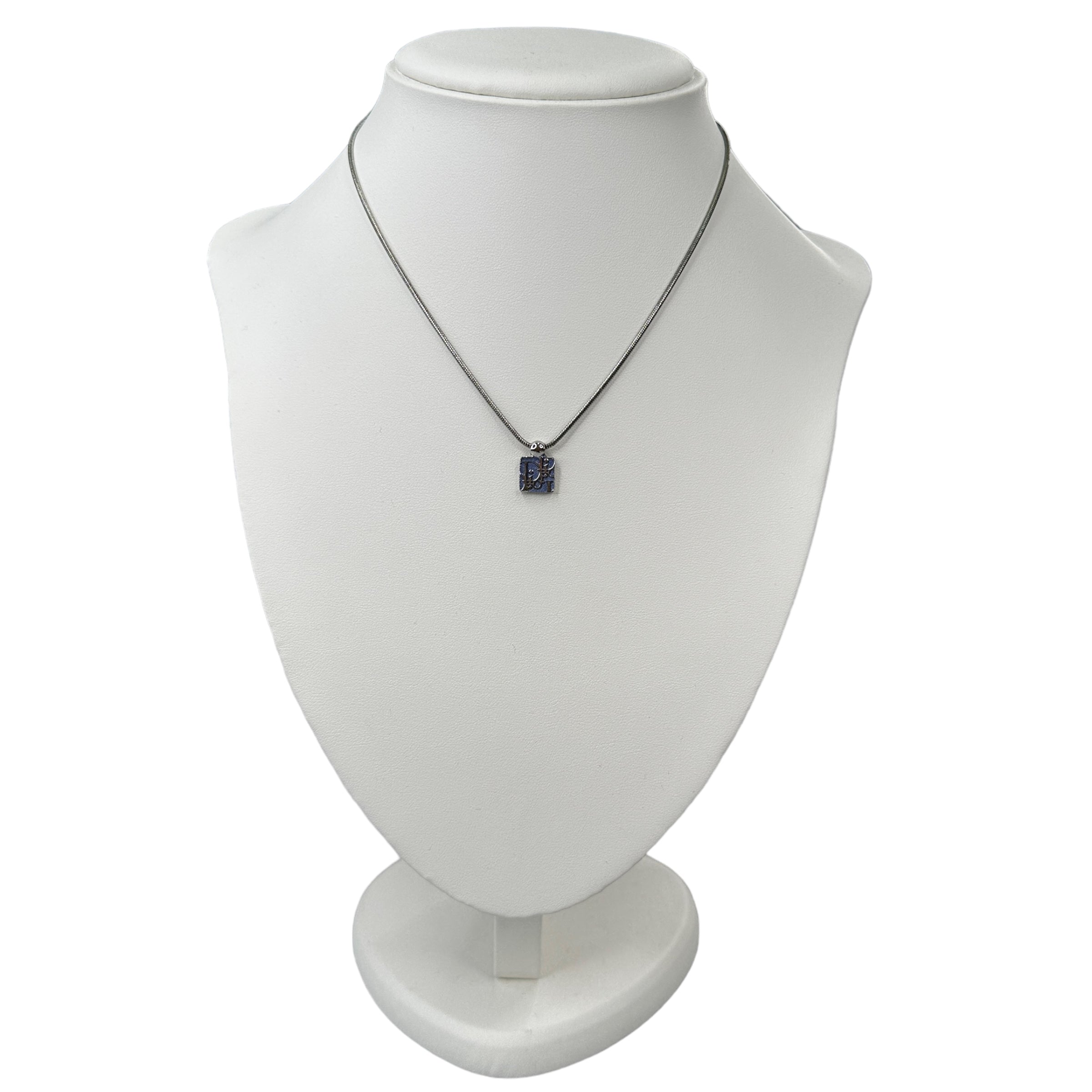 DIOR BLUE TROTTER SQUARE PENDANT NECKLACE