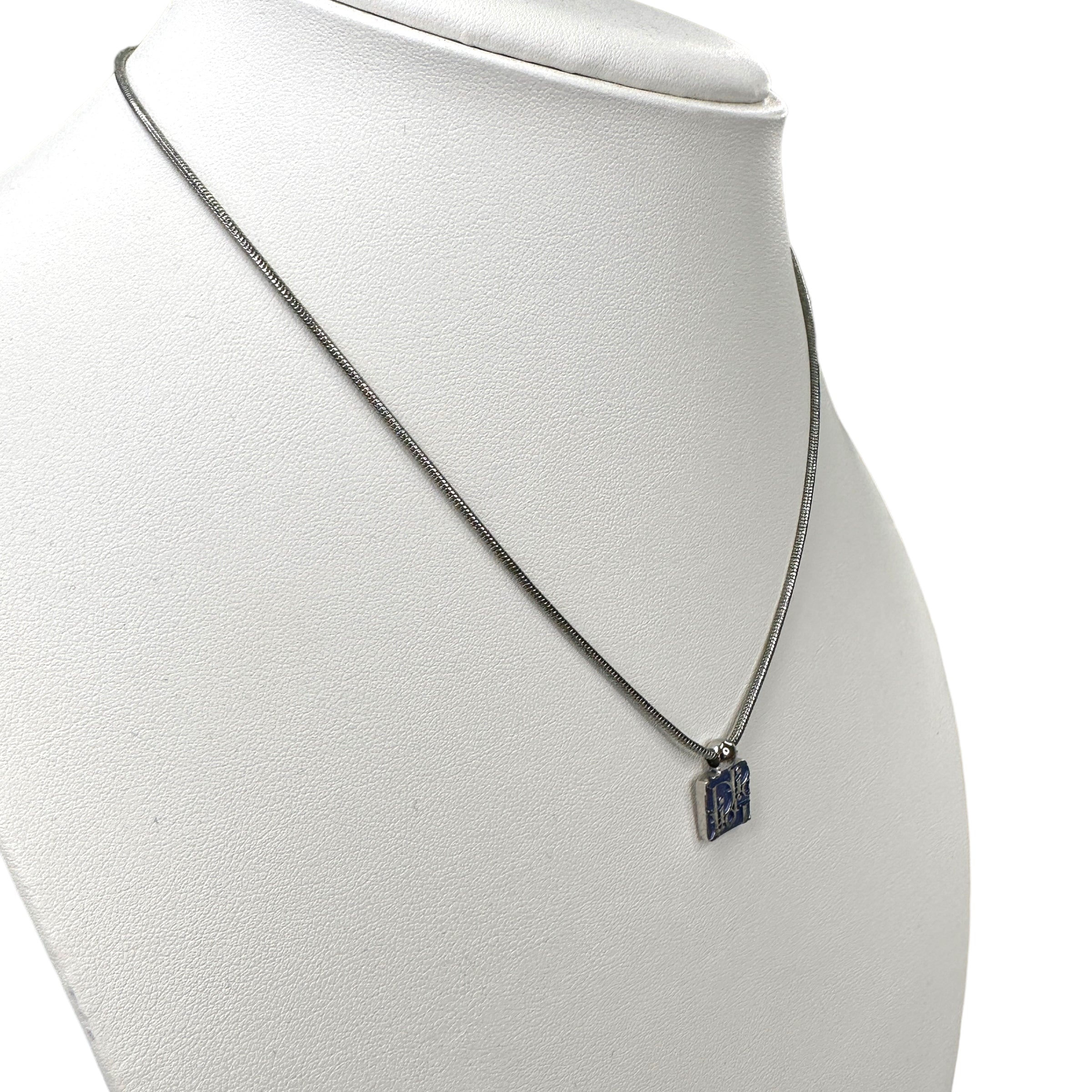 DIOR BLUE TROTTER SQUARE PENDANT NECKLACE