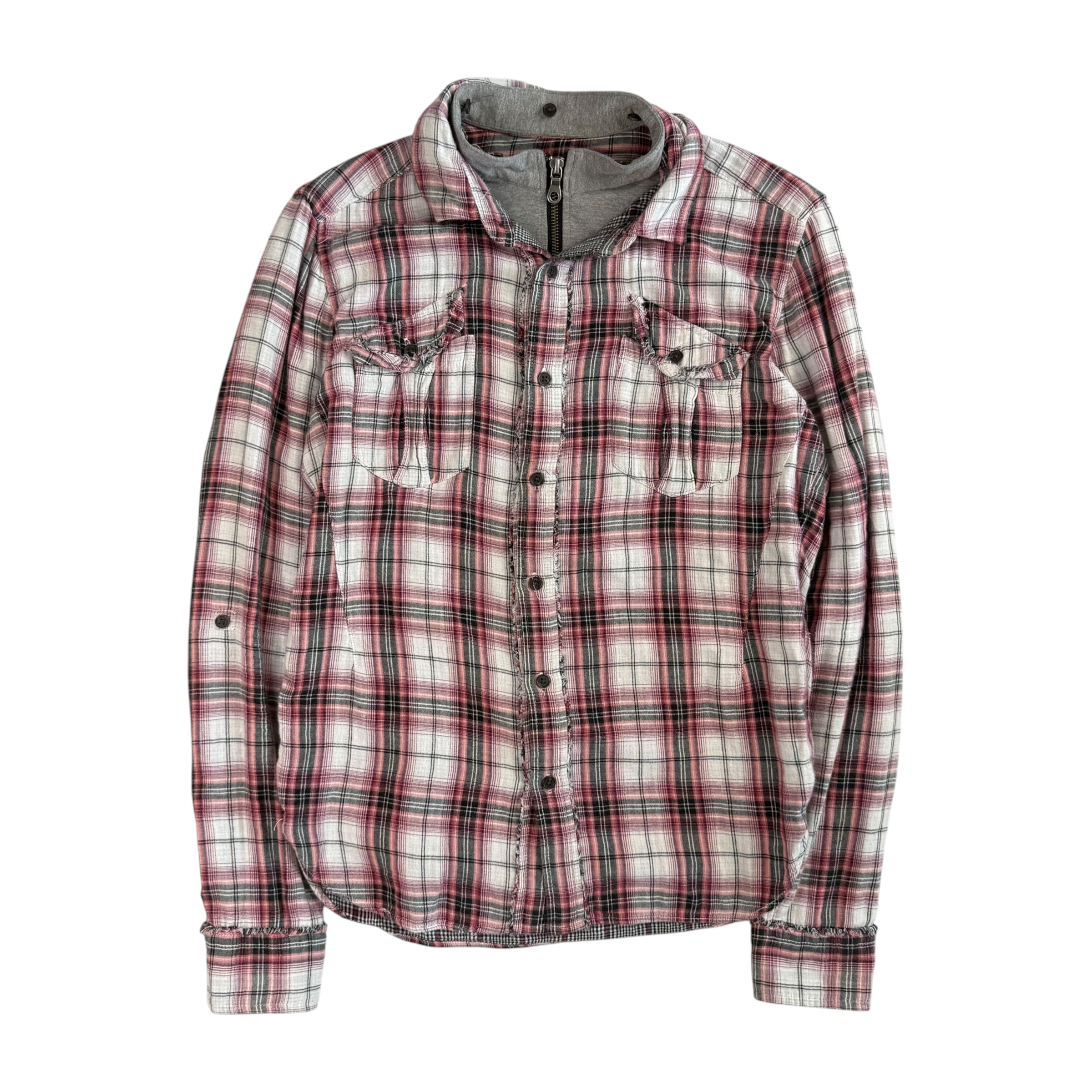 (M) PPFM PLAID DOUBLE LAYERED HOODIE - RED