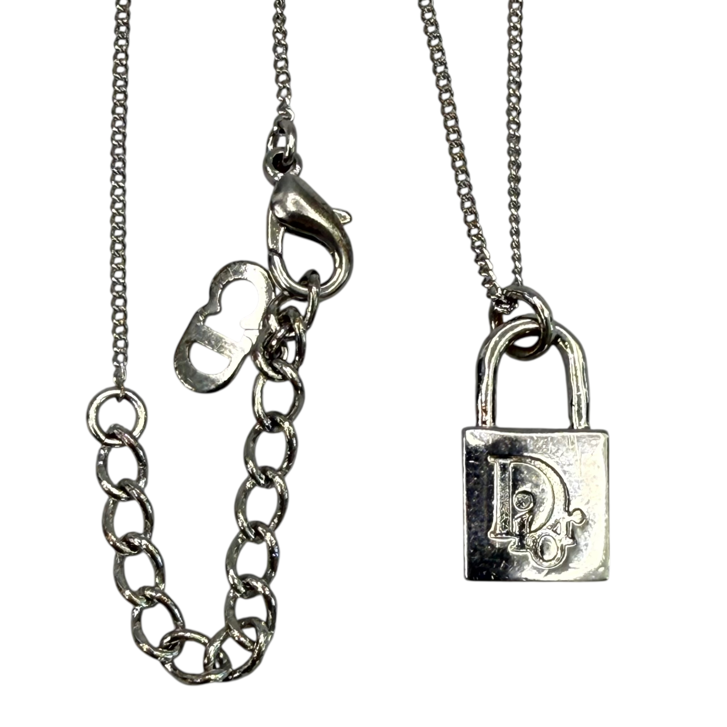 DIOR PADLOCK PENDANT NECKLACE - SILVER PLATED (II)