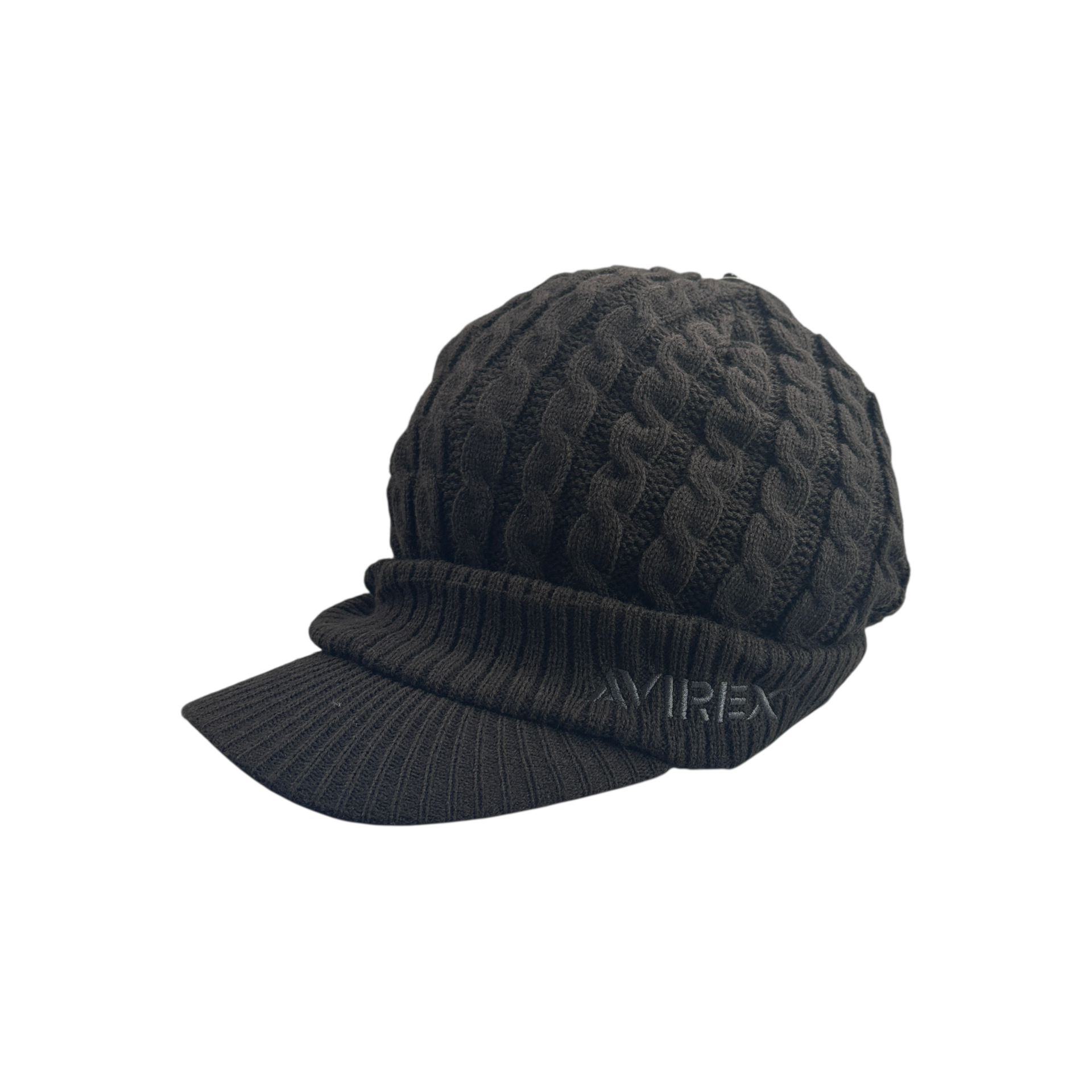 (NEW) AVIREX EMBROIDERED LOGO VISOR BEANIE - BROWN