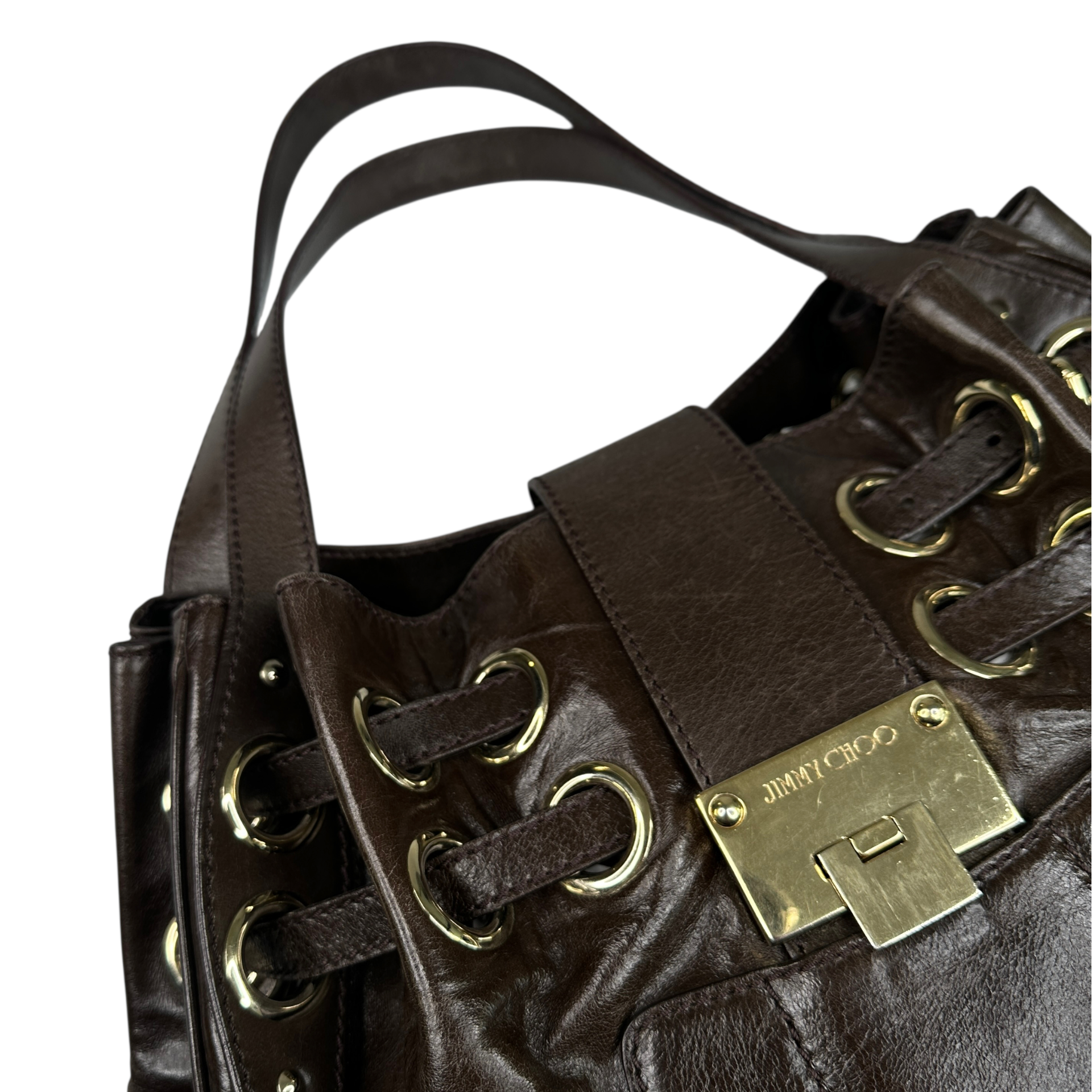 JIMMY CHOO LEATHER TOTE BAG - BROWN