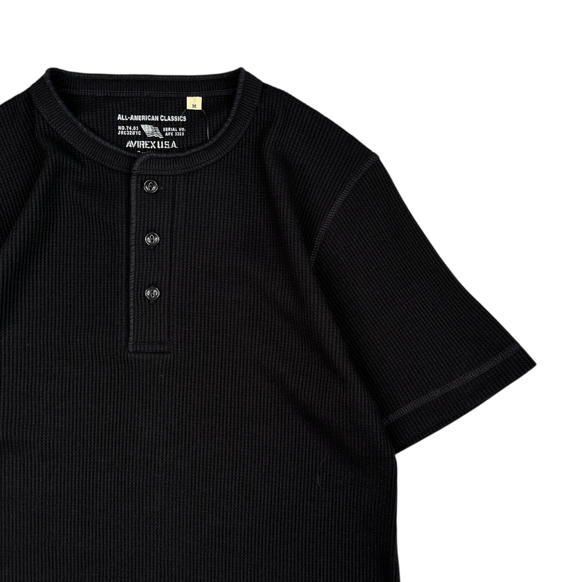 (NEW) AVIREX WAFFLE HENLEY SHORT SLEEVE TOP - BLACK