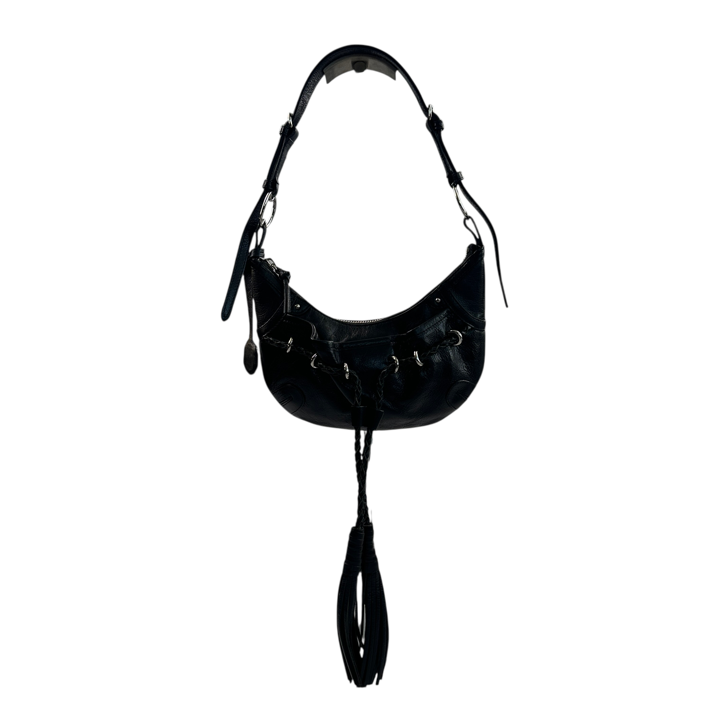 DKNY LEATHER TASSLE SHOULDER BAG