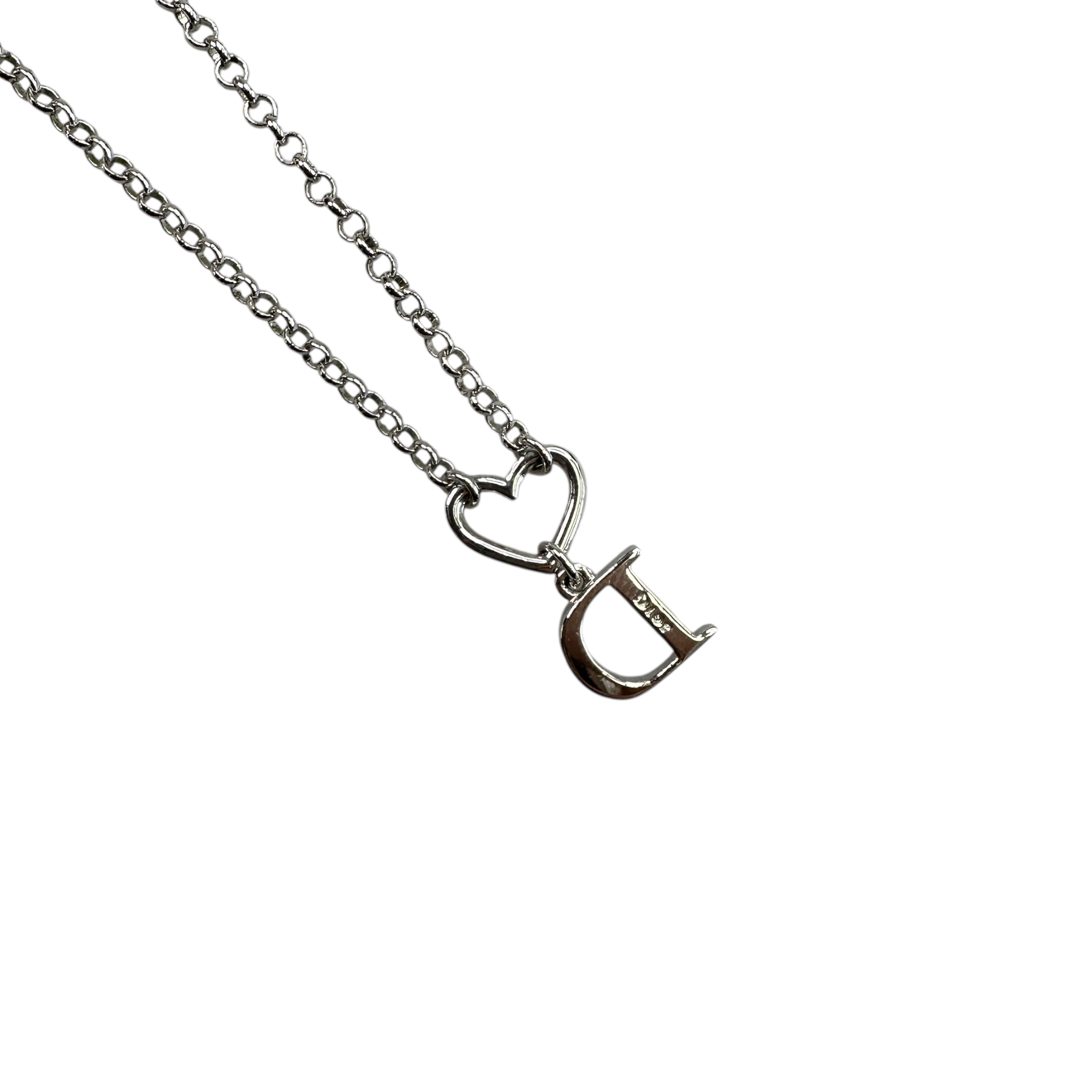 DIOR HEART & D CHARM NECKLACE - SILVER PLATED (BRASS)
