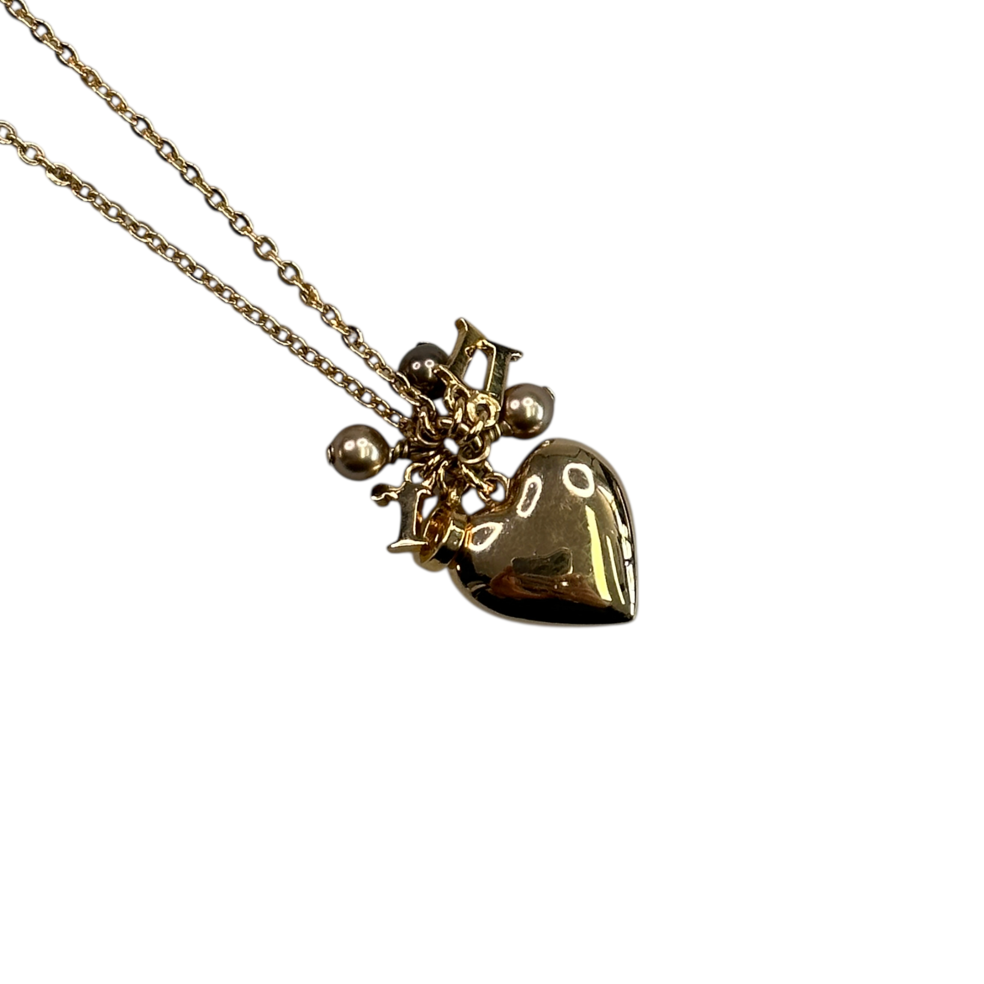DIOR HEART & LETTER CHARM NECKLACE - GOLD PLATED (BRASS)