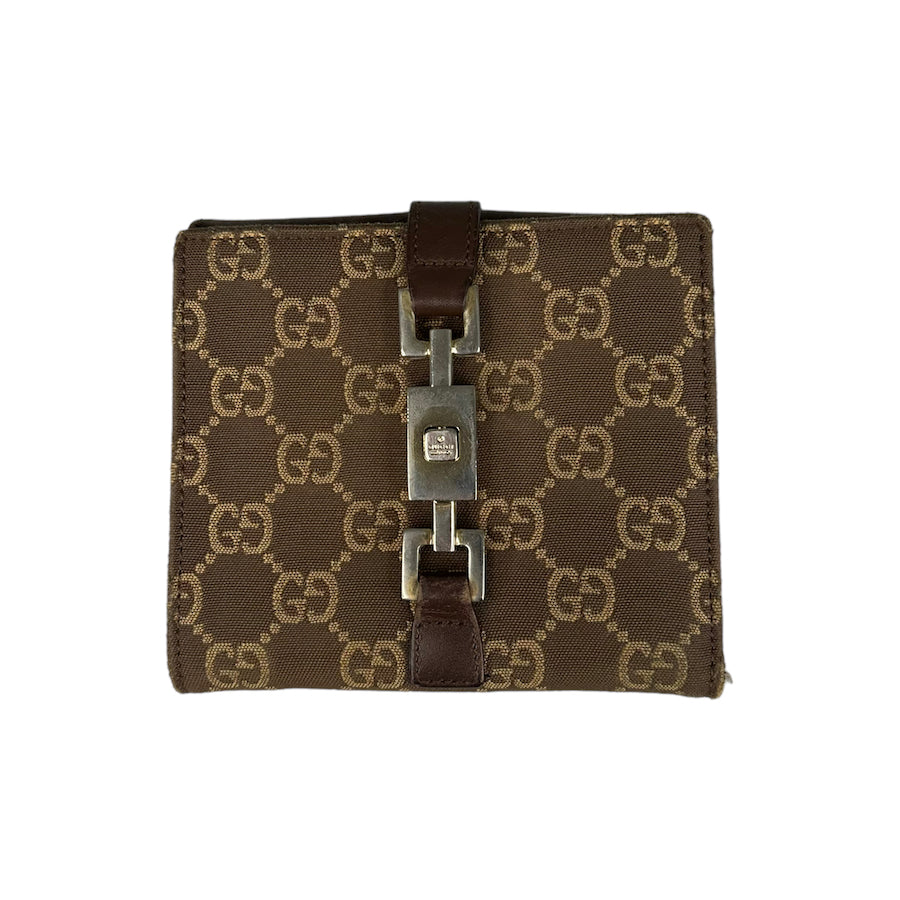 GUCCI GG CANVAS BUCKLE LEATHER BIFOLD WALLET