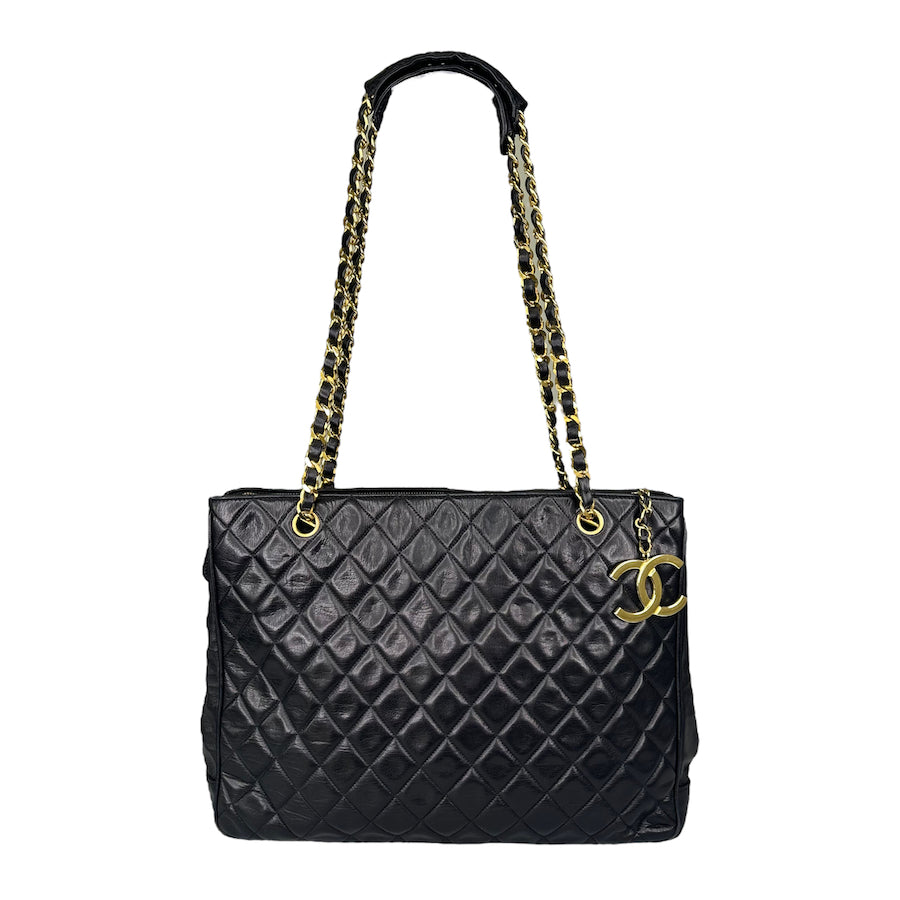 CHANEL CC CHARM QUILTED LAMBSKIN TOTE BAG - LARGE