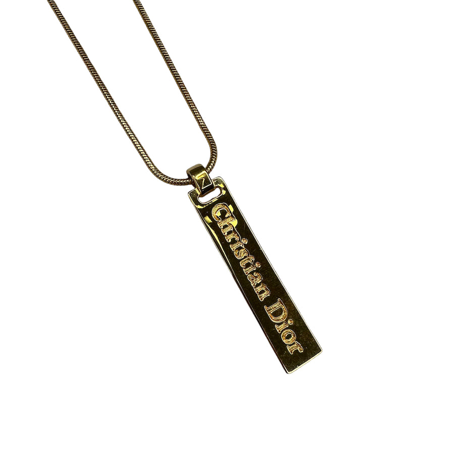 DIOR GOLD 'CHRISTIAN DIOR' SPELLOUT TAG NECKLACE