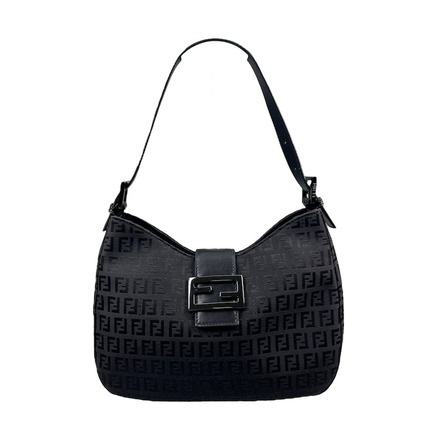 FENDI BLACK ZUCCHINO CANVAS SHOULDER BAG