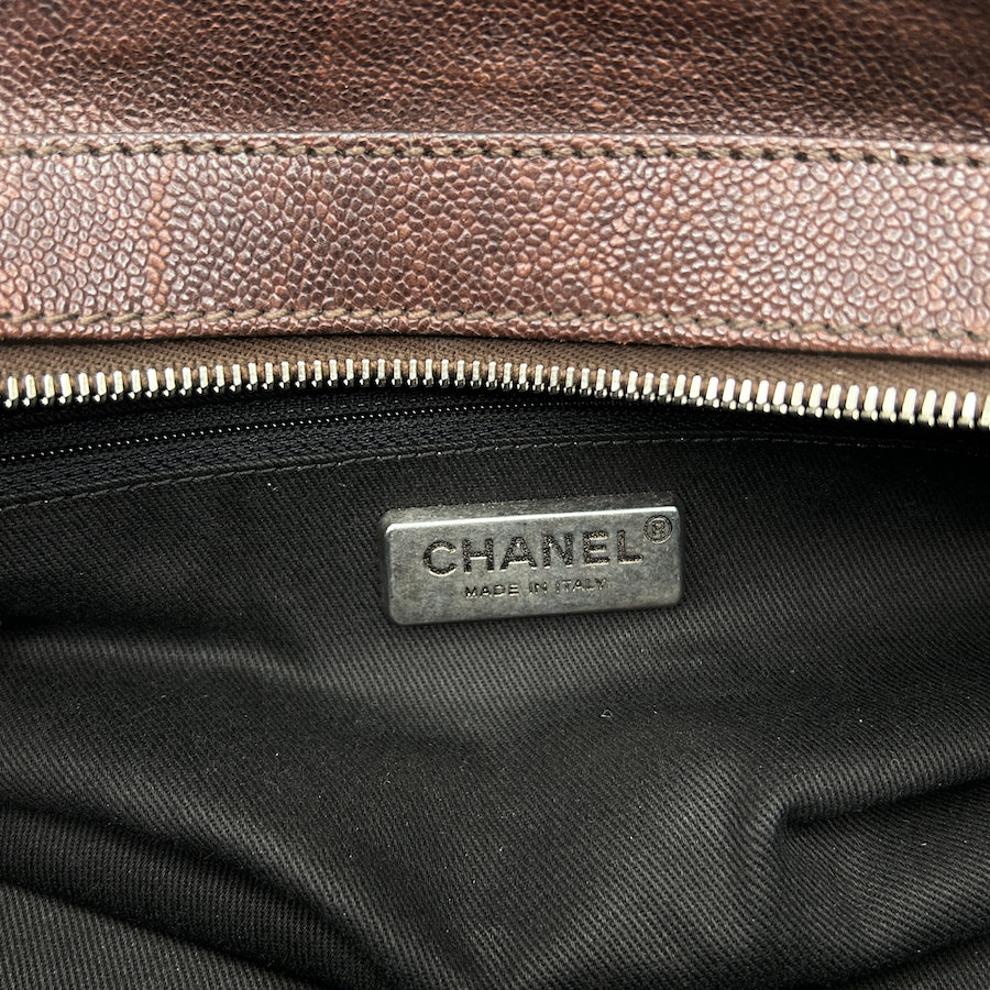 CHANEL OUTDOOR LIGNE BROWN QUILTED CAVIAR BAG