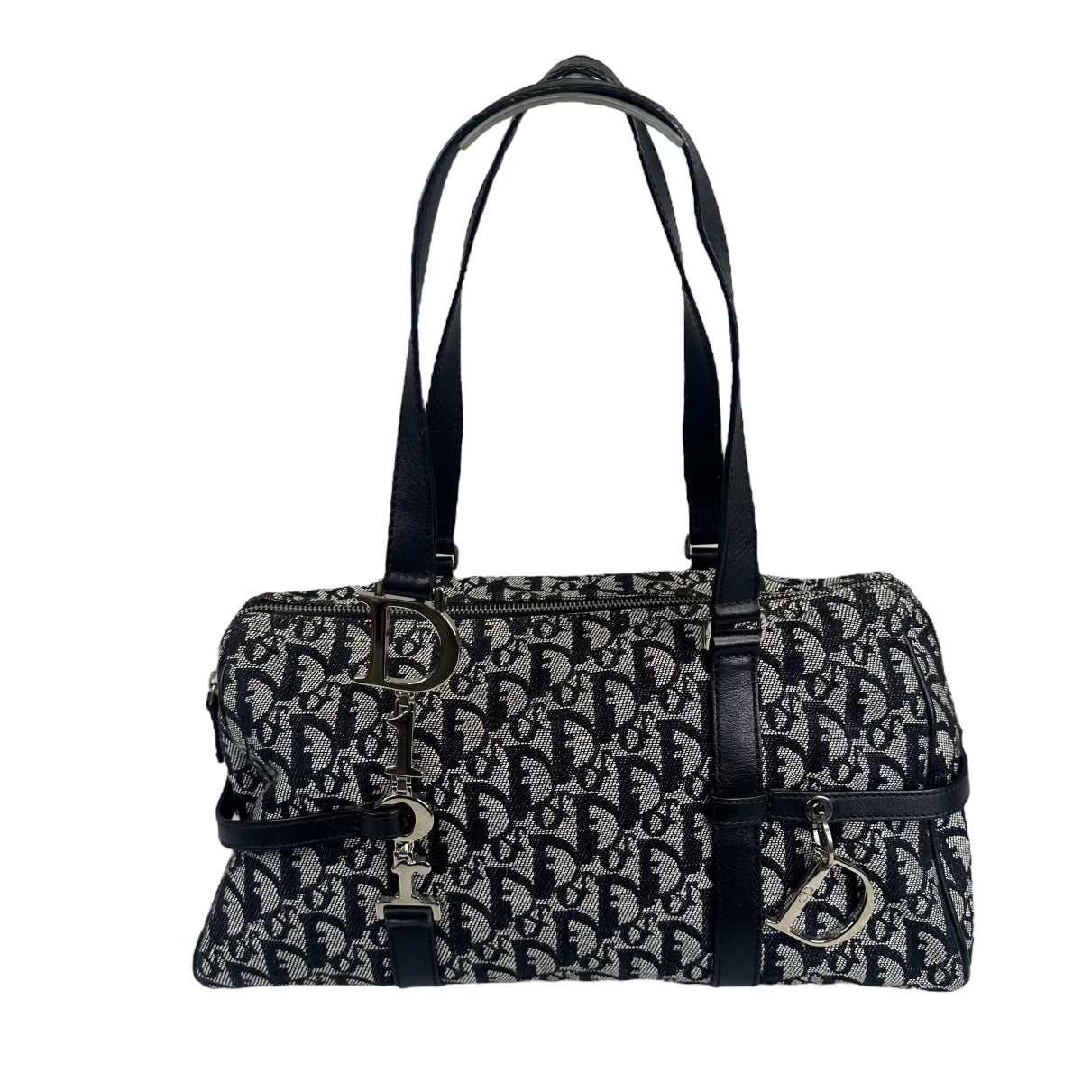 DIOR 2004 NAVY TROTTER CANVAS BOSTON SHOULDER BAG