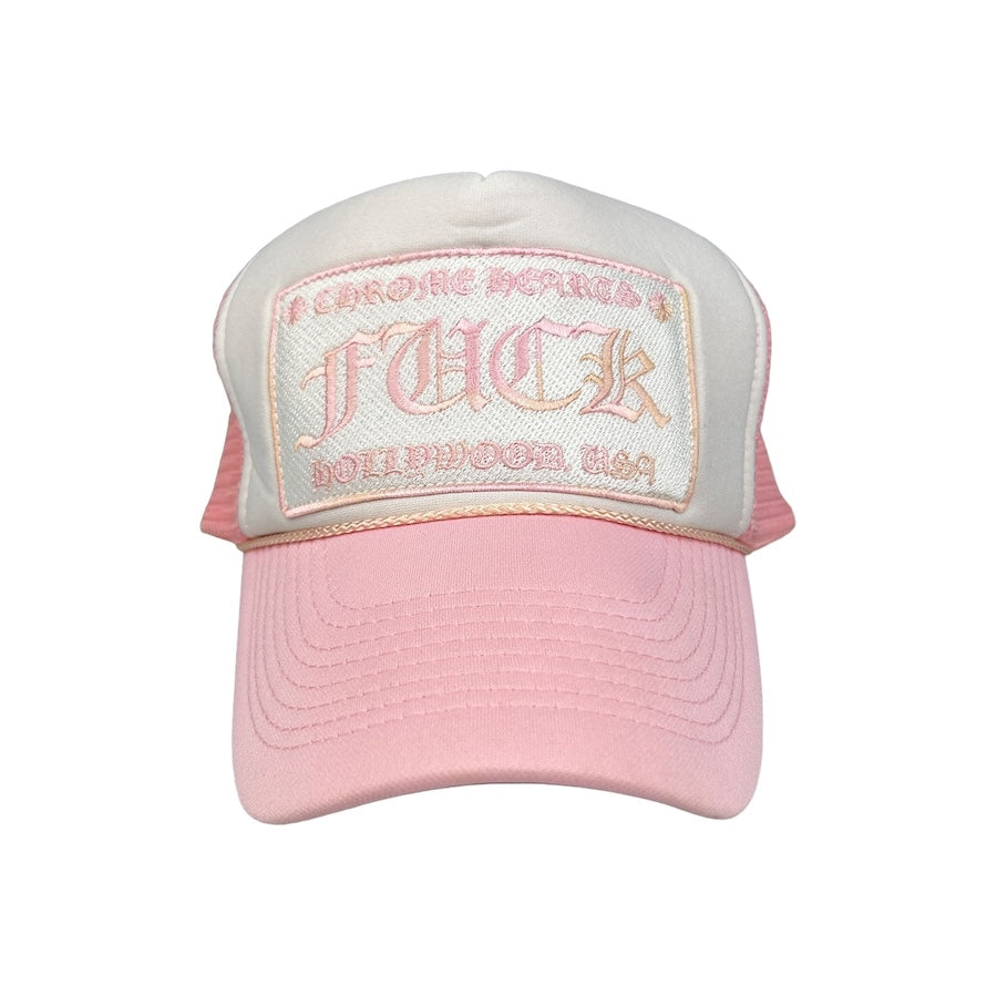 CHROME HEARTS PINK/WHITE HOLLYWOOD TRUCKER HAT